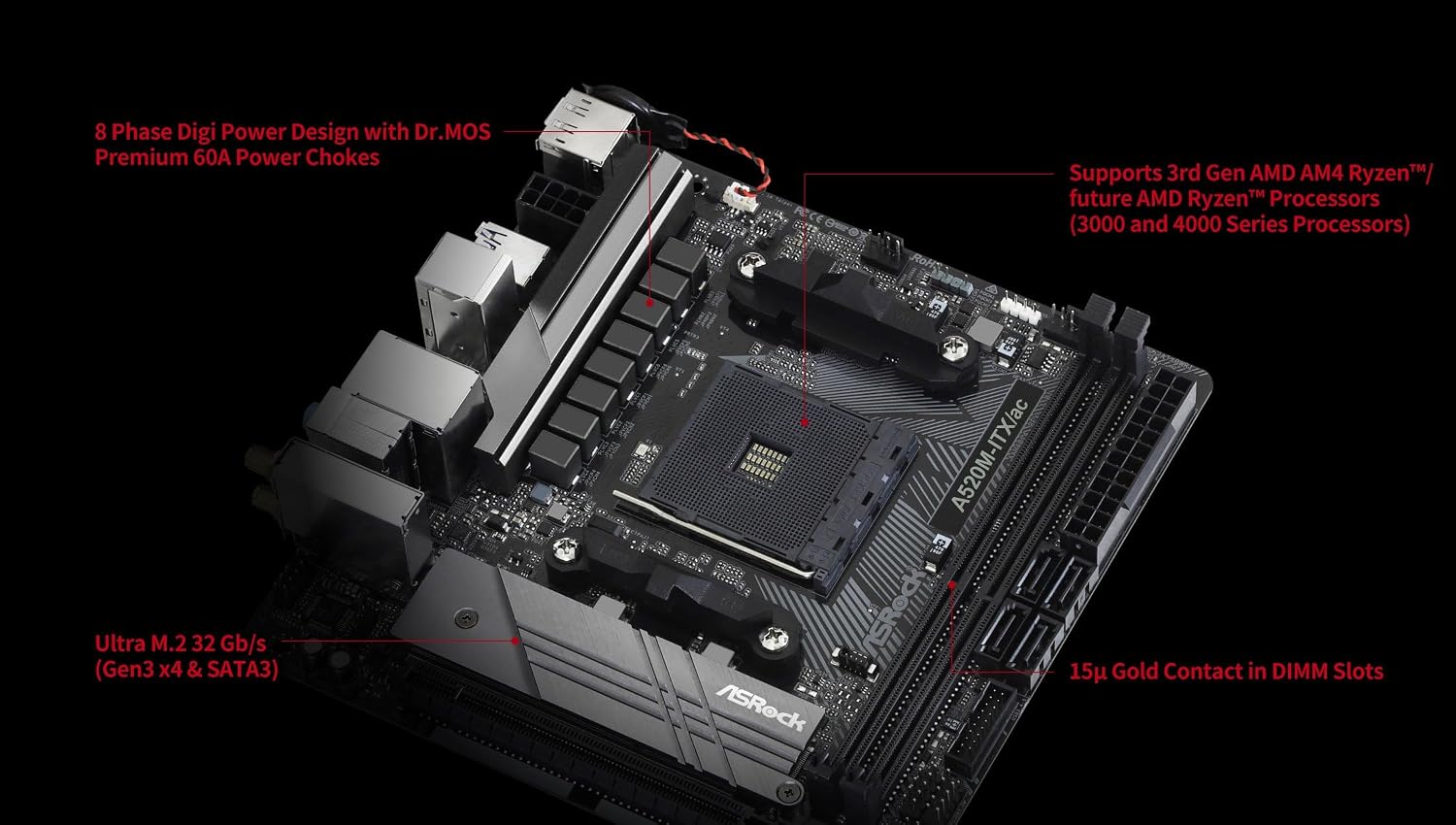 ASRock A520M-ITX/AC Supports 3rd Gen AMD AM4 Ryzen™ / Future AMD Ryzen™ Processors (3000 and 4000 Series Processors) Mini ITX Motherboard