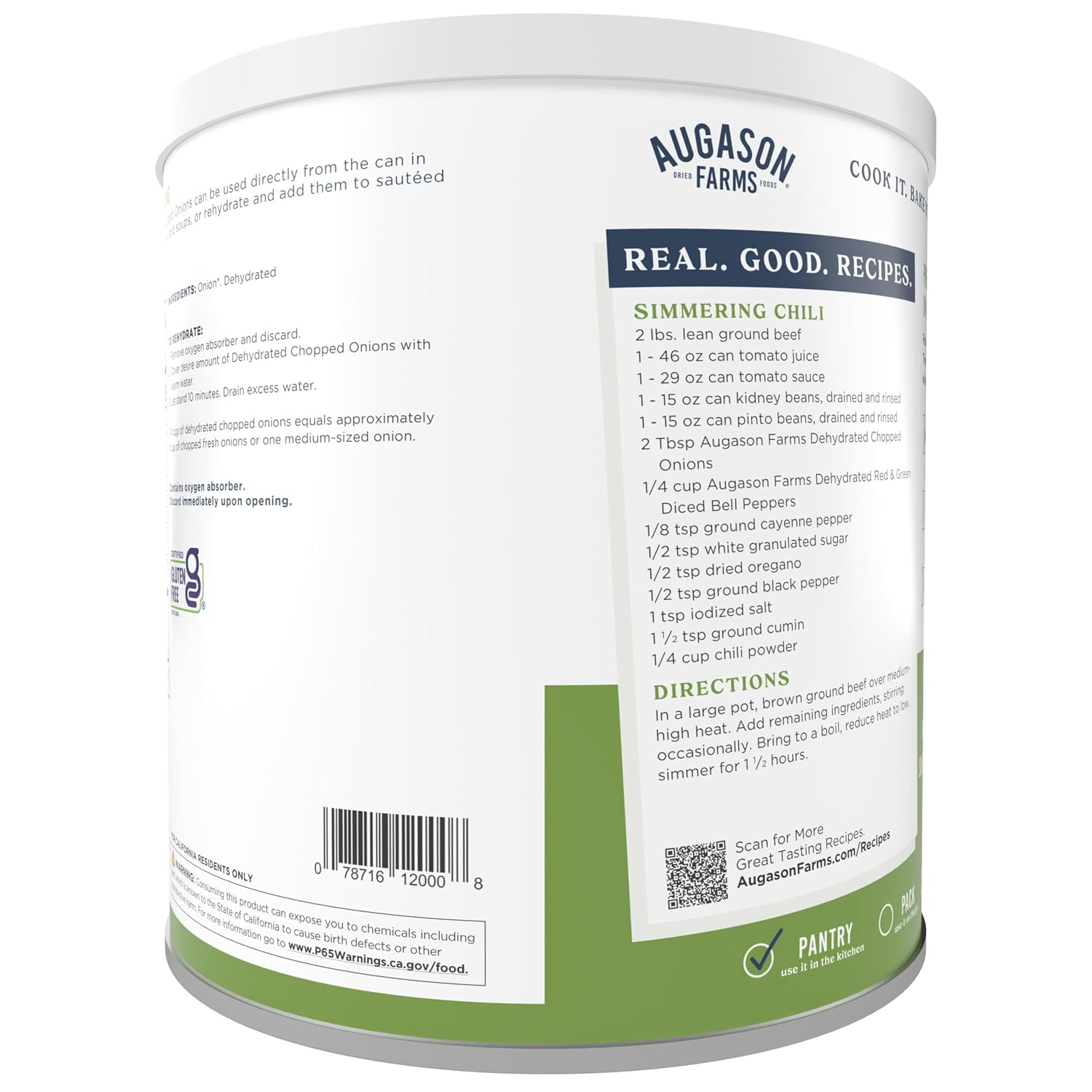 Augason Farms Dehydrated Chopped Onions Can | Emergency Food Supply, 130 Servings, 25 Year Shelf Life, Great for Cooking and Baking, Dehydrated Meals