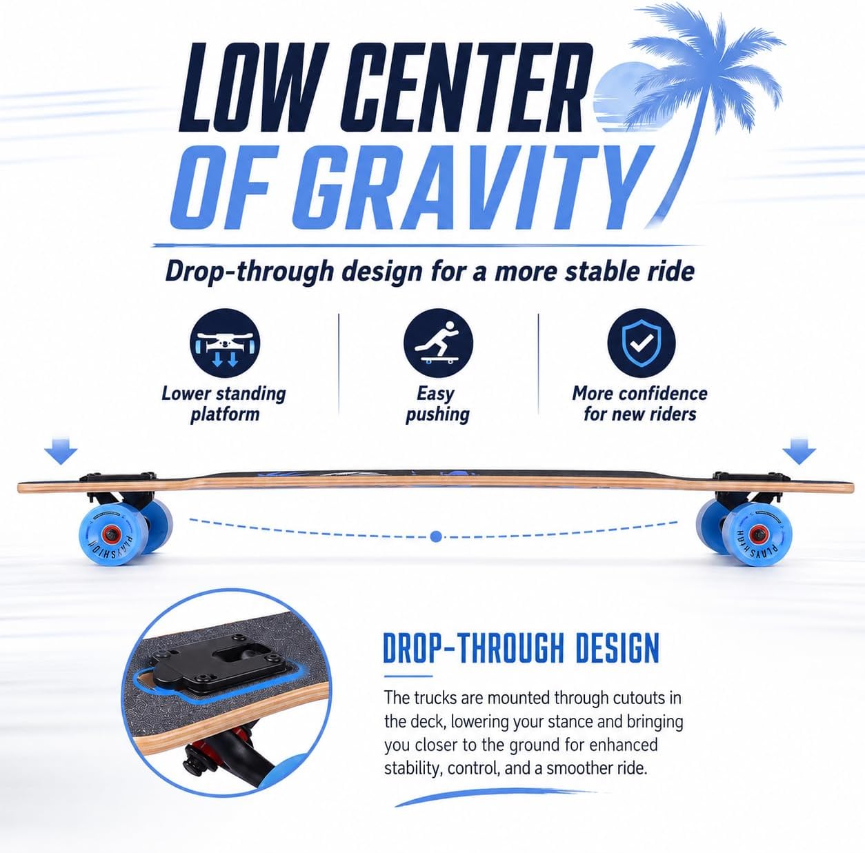 Playshion 39 Inch Drop Through Longboard Skateboard for Beginners