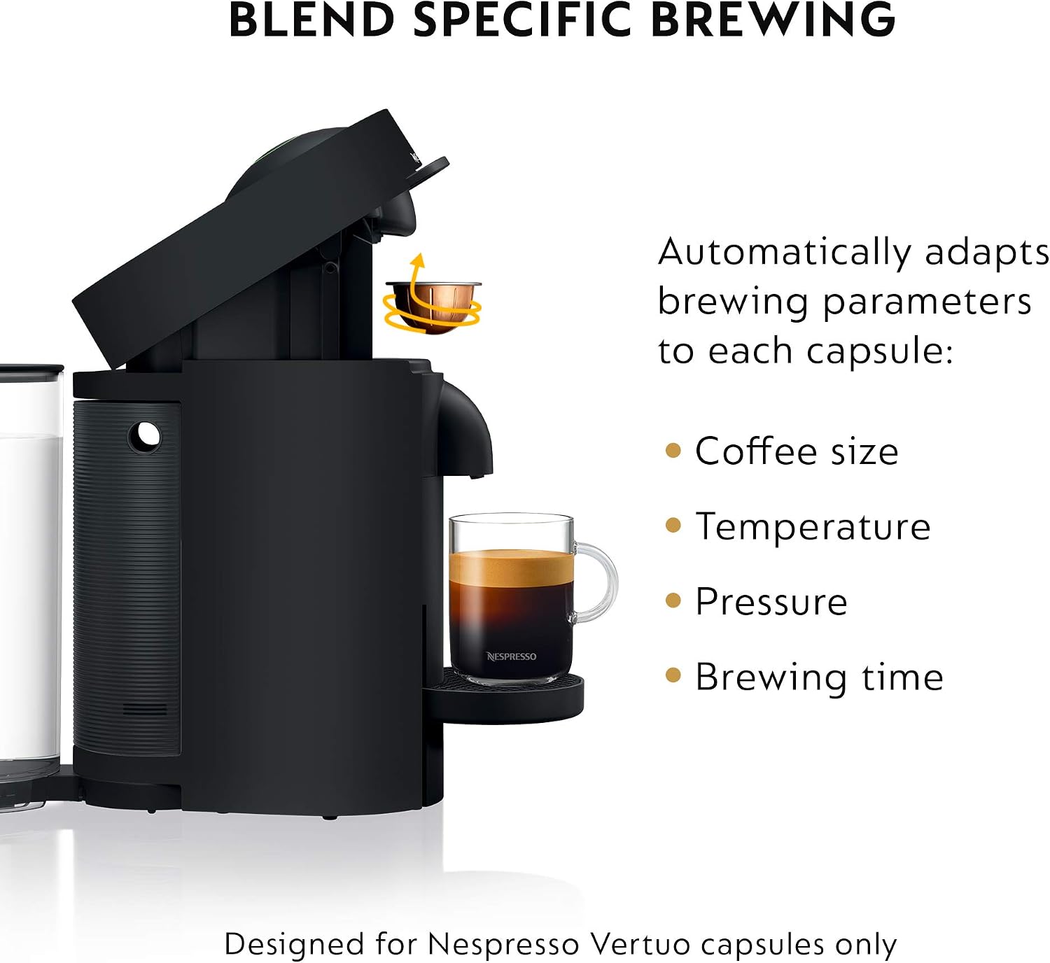 Nespresso Vertuo Plus Coffee & Espresso Maker by De'Longhi, Grey | Grey coffee machine that brews 4 cup sizes: 5 and 8 oz. coffee, plus single and double espresso, at the touch of a button.