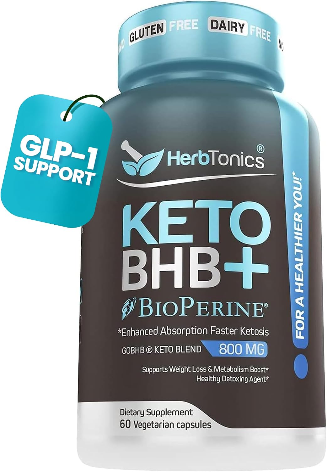 Herbtonics Keto BHB+ BioPerine Keto Pills, Exogenous Ketones for Ketosis Support, Weight Management, GLP‑1 Support, Energy & Mental Focus