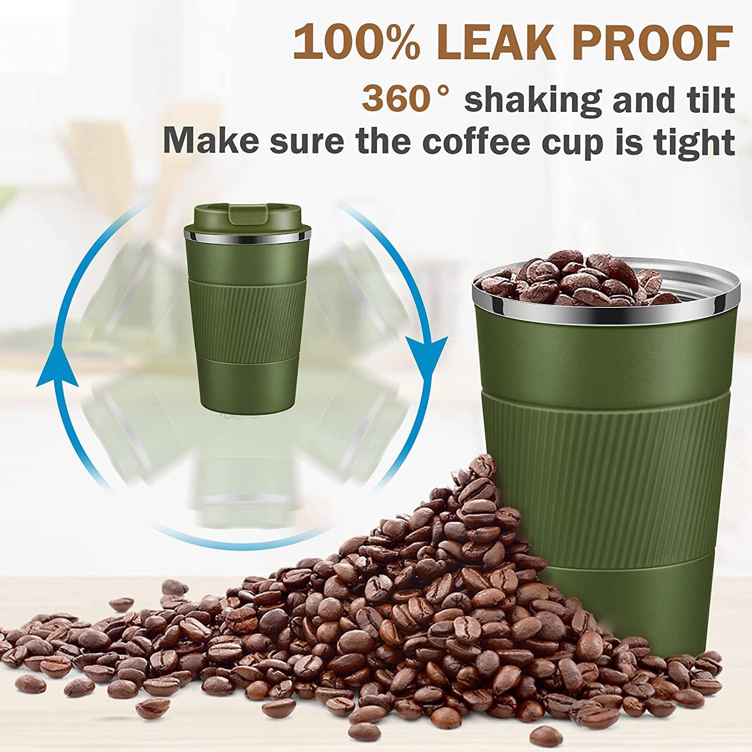 16oz Travel Coffee Mug Spill Proof, Insulated Coffee Mug with Lid, Leakproof Coffee Tumbler, Stainless Steel Vacuum Coffee Cup for Hot/Cold Drinks
