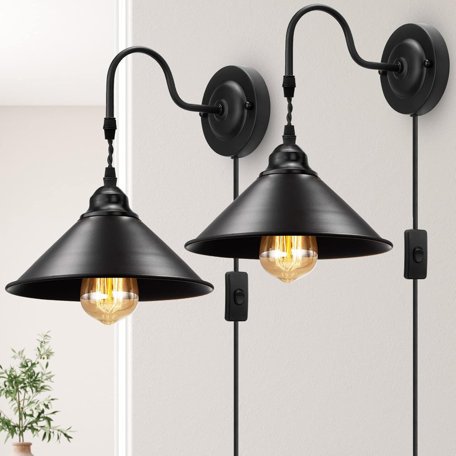Plug in Wall Sconces, Vintage Plug in Wall Lamp Set of 2 with On/Off Switch