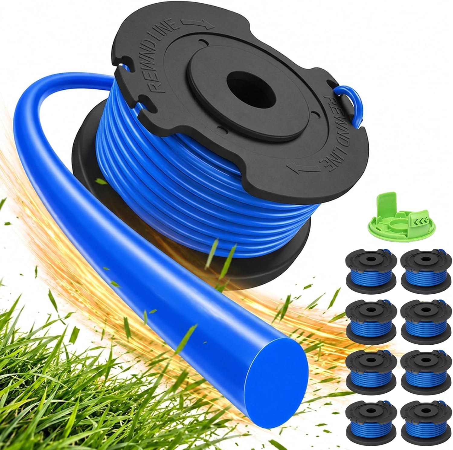 8 Pack Weed Eater String Replacement for Greenworks 20V, 40V Single Line Cordless Trimmers, Plus 1 Cap