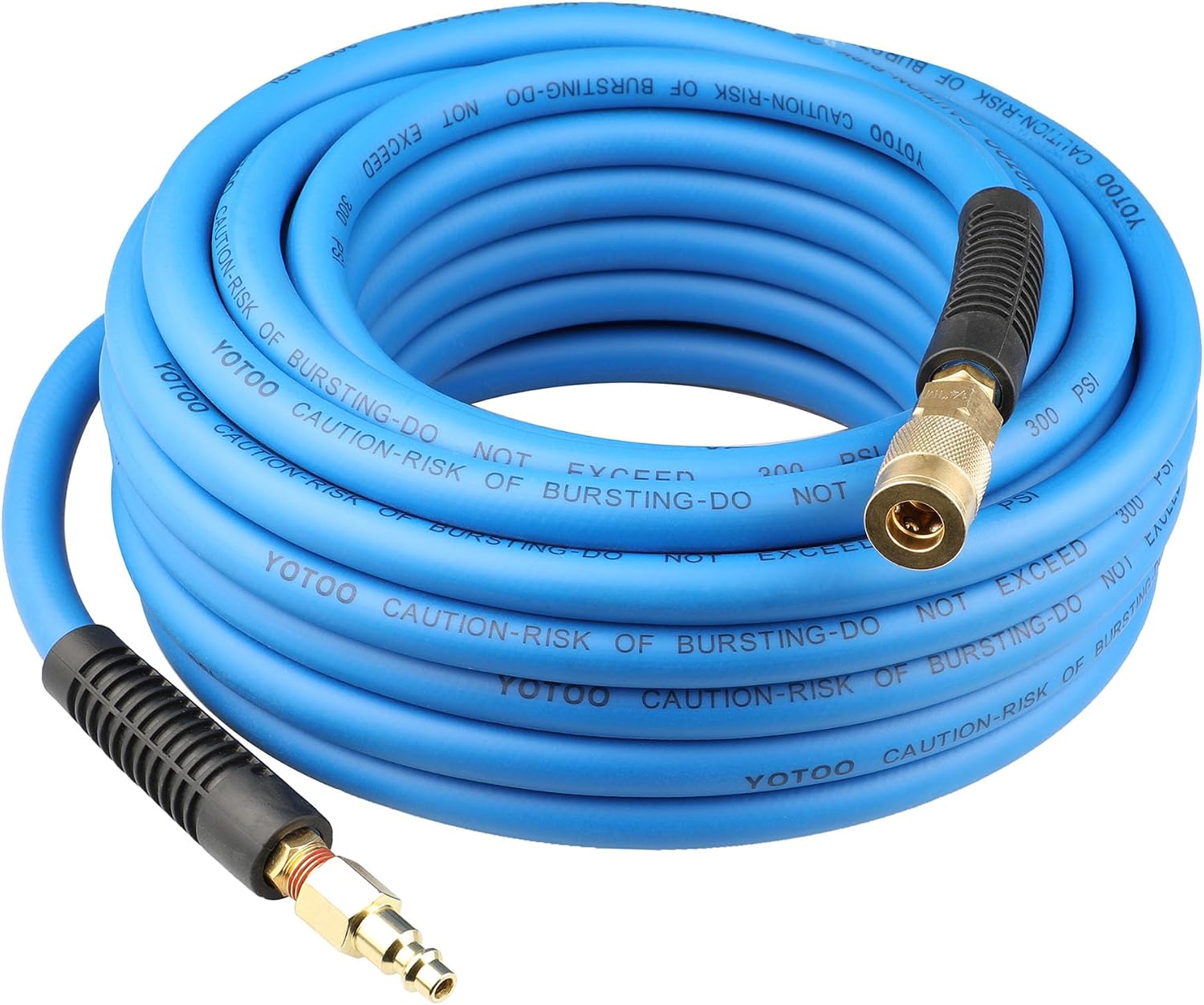 YOTOO Air Hose 3/8 in x 50 ft, Heavy Duty Hybrid Air Compressor Hose, Flexible, Lightweight, Kink Resistant with 1/4" Industrial Quick Coupler Fittings, Bend Restrictors, Blue