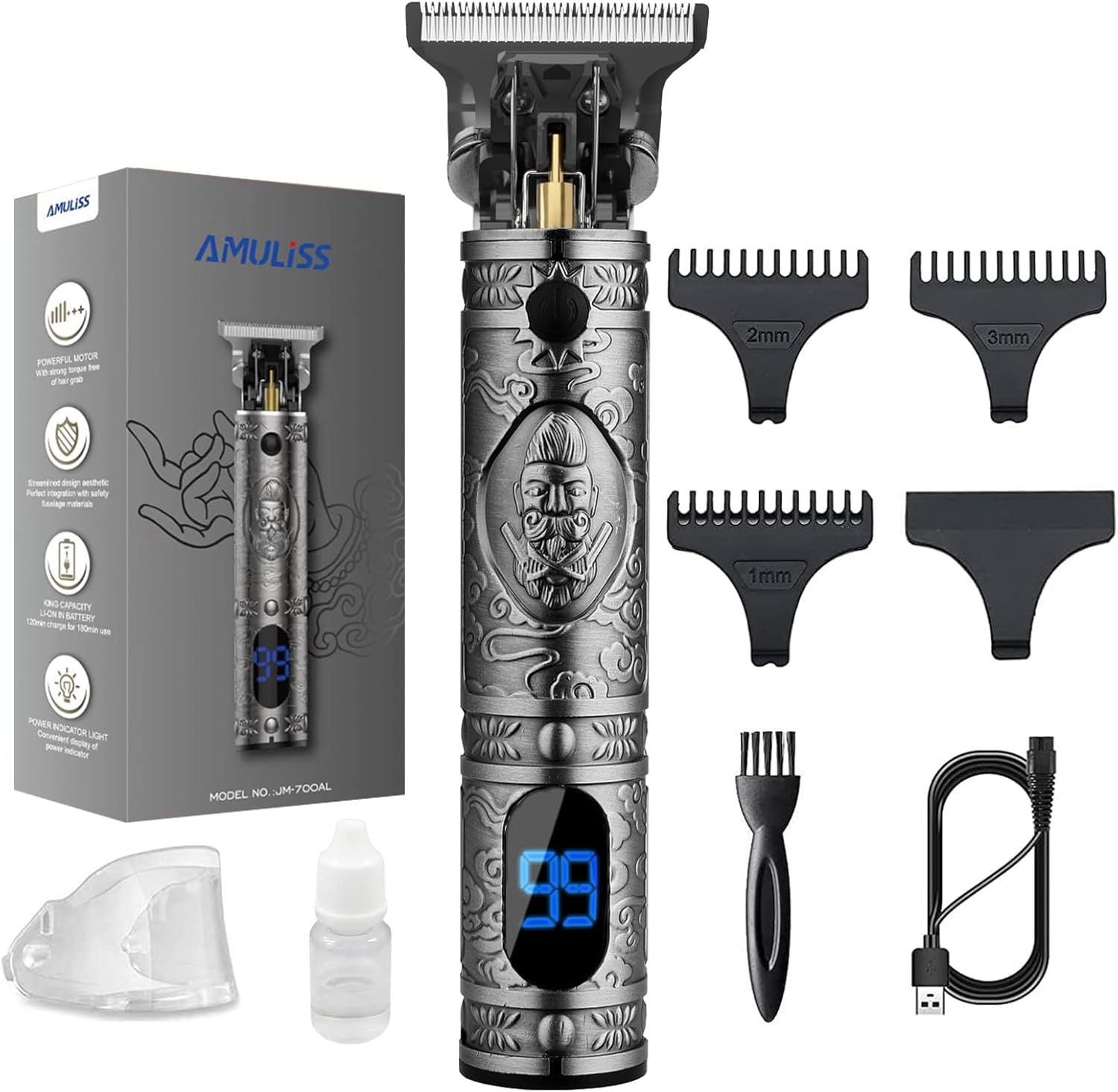 AMULISS Beard Trimmer for Men,Zero Gapped Vintage Professional Hair Clipper