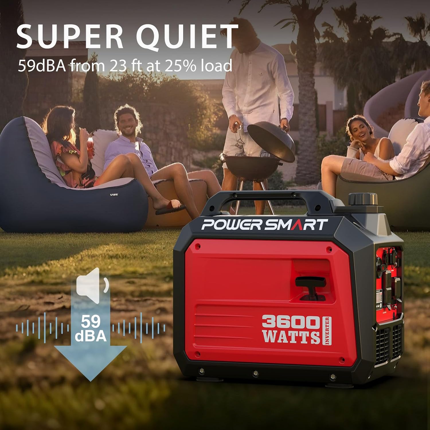 PowerSmart 4400-Watt Open Frame Inverter Generator, Gas Powered, CO-Sensor, Lightweight & Quiet for Home Use and Emergency Backup, Camping, EPA Compliant