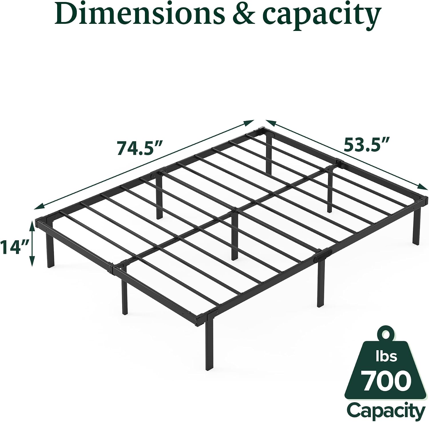 Zinus SmartBase Tool-Free Assembly Mattress Foundation, 14 Inch Metal Platform Bed Frame, No Box Spring Needed, Sturdy Steel Frame, Underbed Storage, Black, Queen