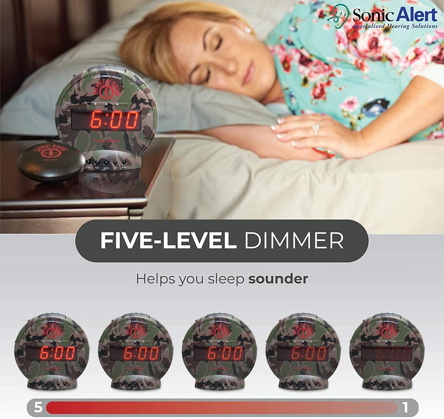 Sonic Bomb Dual Extra Loud Alarm Clock with Bed Shaker, Black | Sonic Alert Vibrating Alarm Clock Heavy Sleepers, Battery Backup | Wake with a Shake