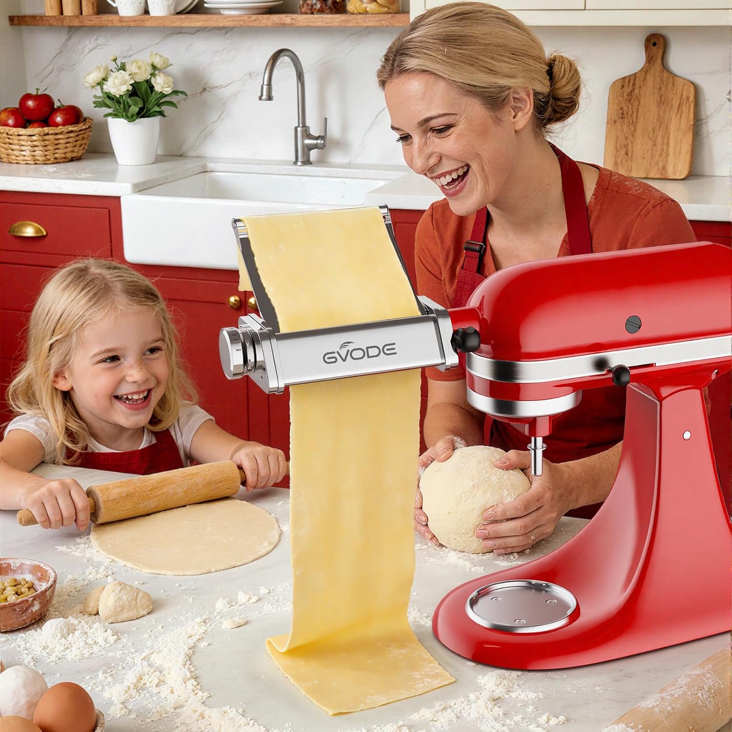 GVODE Pasta Roller Attachment for KitchenAid Stand Mixer, 8 Settings | 304 Stainless Steel, 8 Adjustable Thickness Settings (0.4-2mm), Fits all KitchenAid Stand Mixer Models