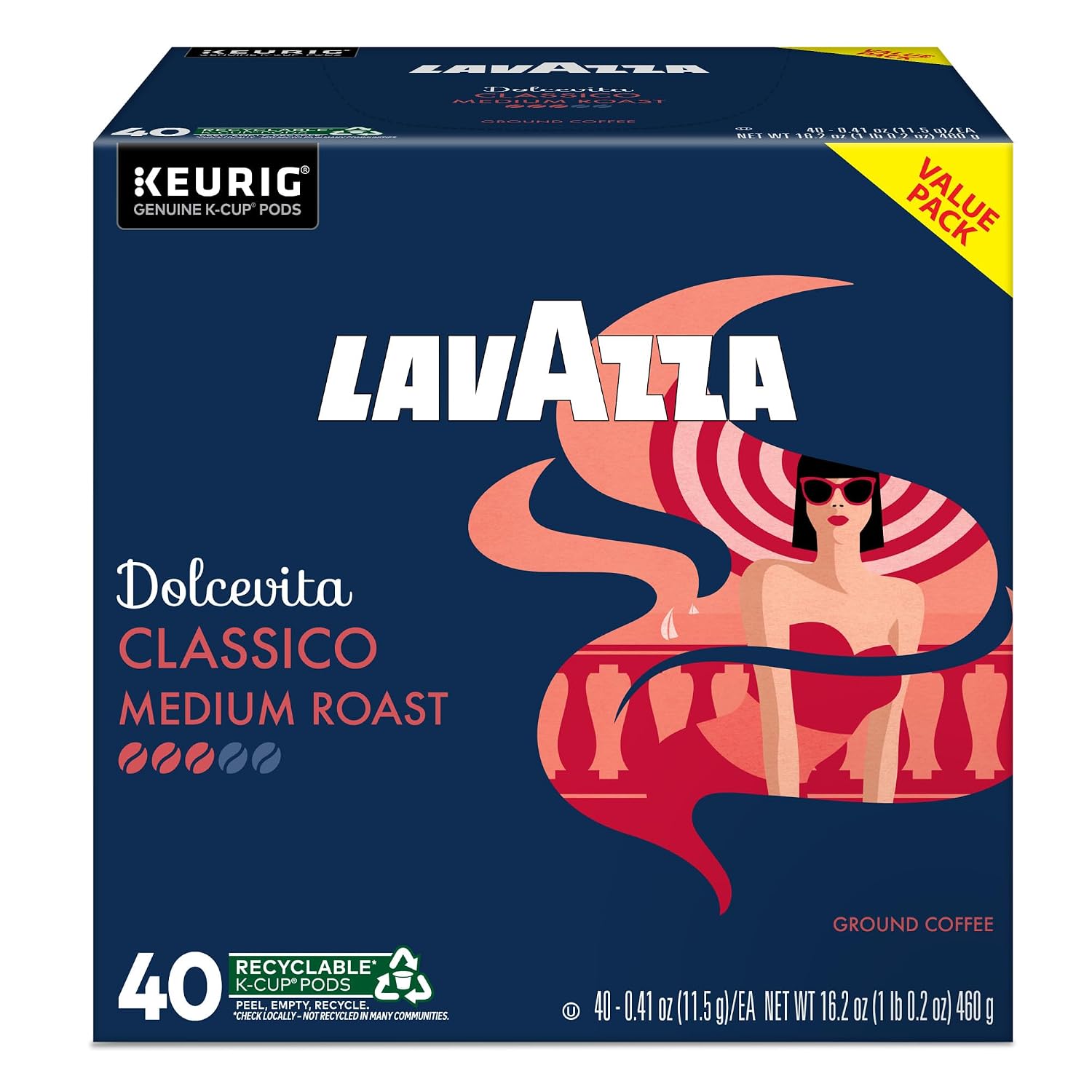 Lavazza Espresso, Single-Serve Keurig K-Cup Pods, Medium Roast Coffee, 32-Count Box