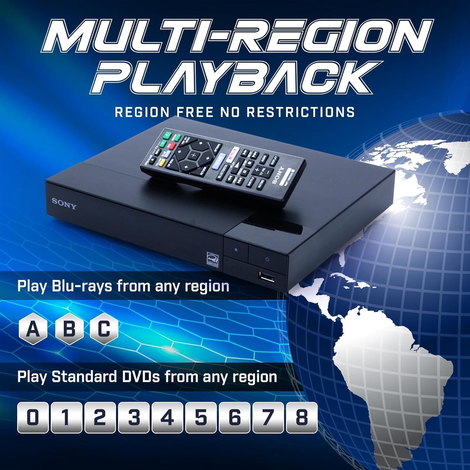 Region Free Blu-ray Player Compatible with Sony BDP-S1700 Multi Region Code Free | Blu-ray Regions A, B, C | DVD Regions 0-8 with Dynastar 6FT HDMI Bundle