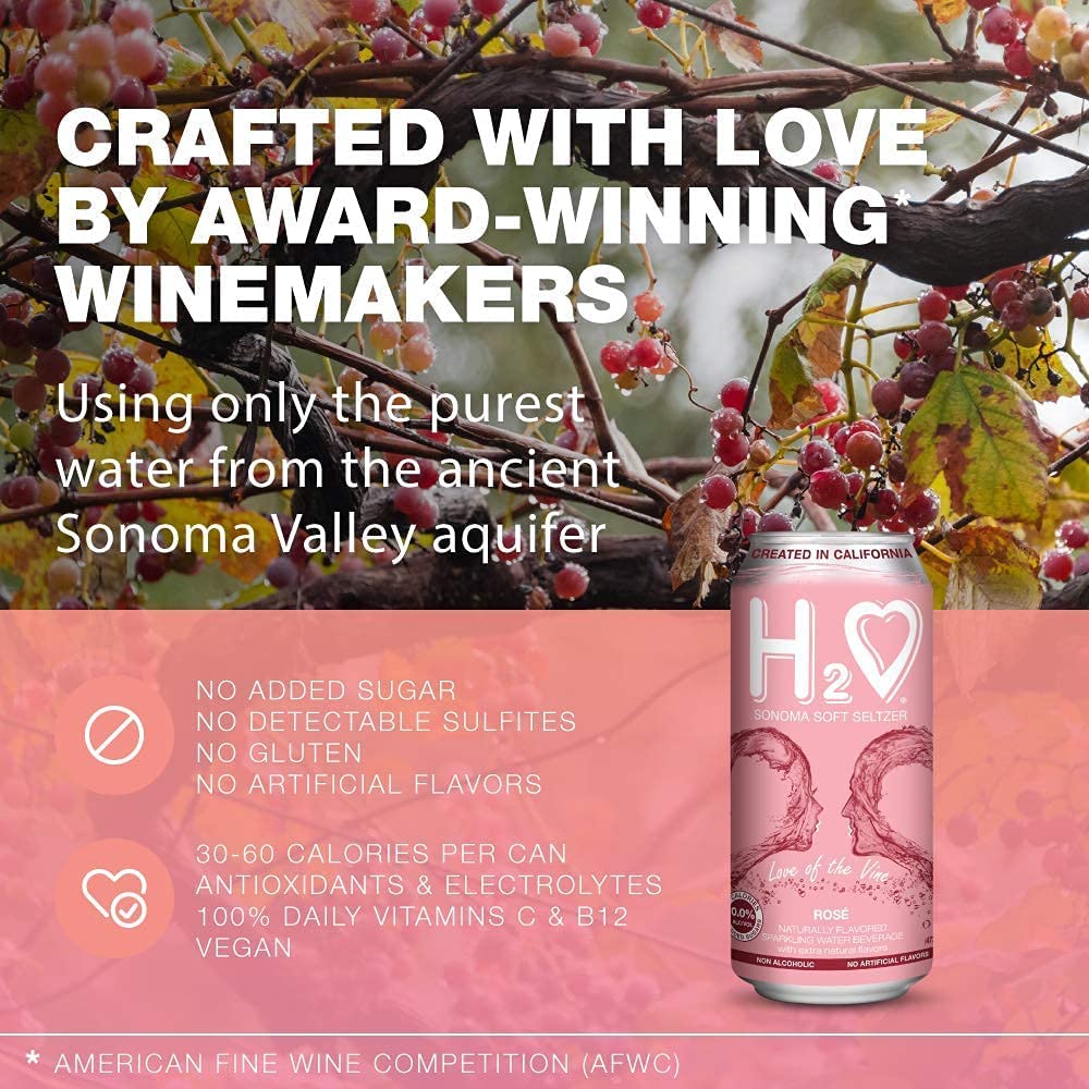 H2o - The Best Non Alcoholic Red Wine - Infused California Sparkling Refreshment, 0.0% Alcohol, (Pinot Noir, Pack of 4-12 Fl oz)