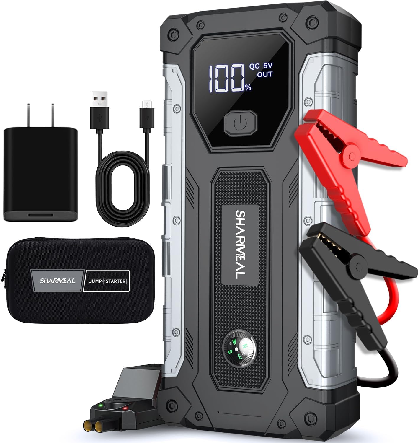 Sharmeal Car Battery Jump Starter 7000A, Jump Starter Battery Pack for All Gas and 12.0L Diesel, 12V Portable Jump Box with LED Light