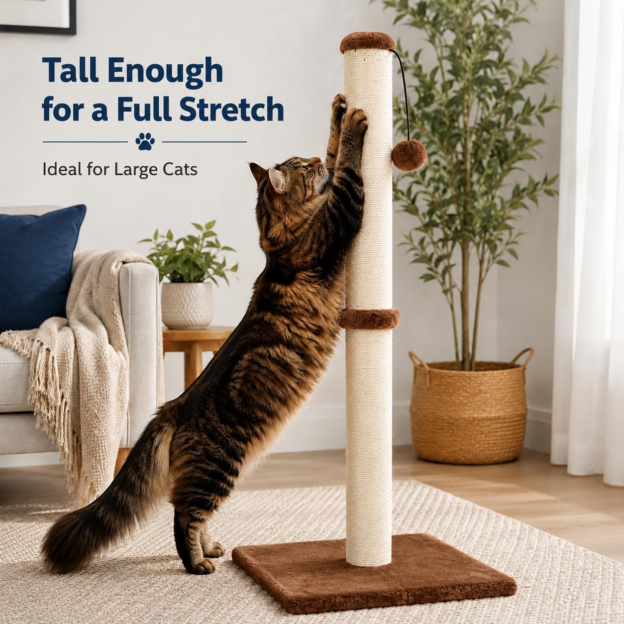 Dimaka 29" Height Tall Cat Scratching Post, Claw Scratcher with Sisal Rope and Covered with Soft Smooth Plush, Vertical Scratch [Full Strectch] for Standard Size Cats(Grey, 29 inches for All Cats)