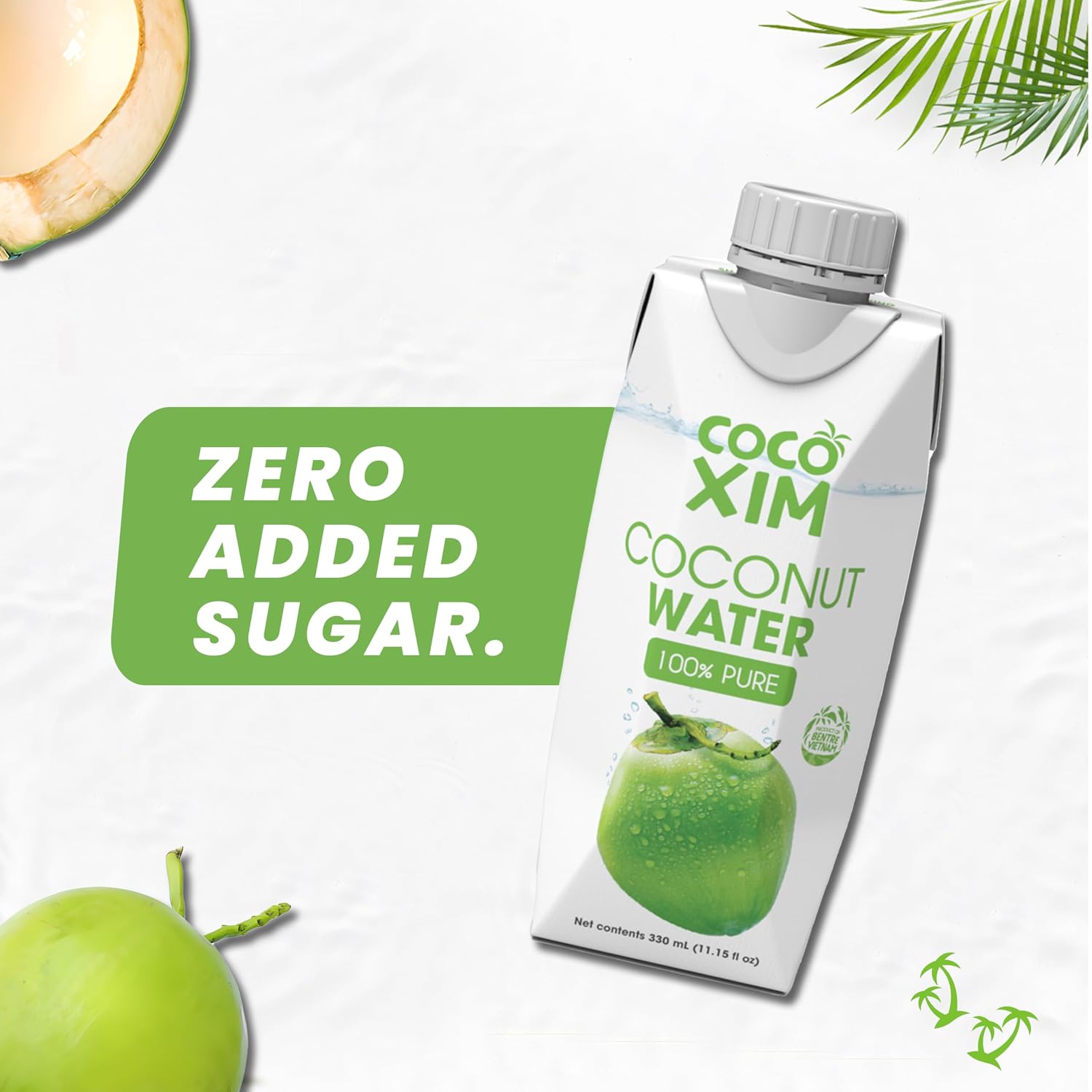 COCOXIM Ready to Drink Pure Coconut Water, 33.8 oz, Pack of 12, Zero Sugar