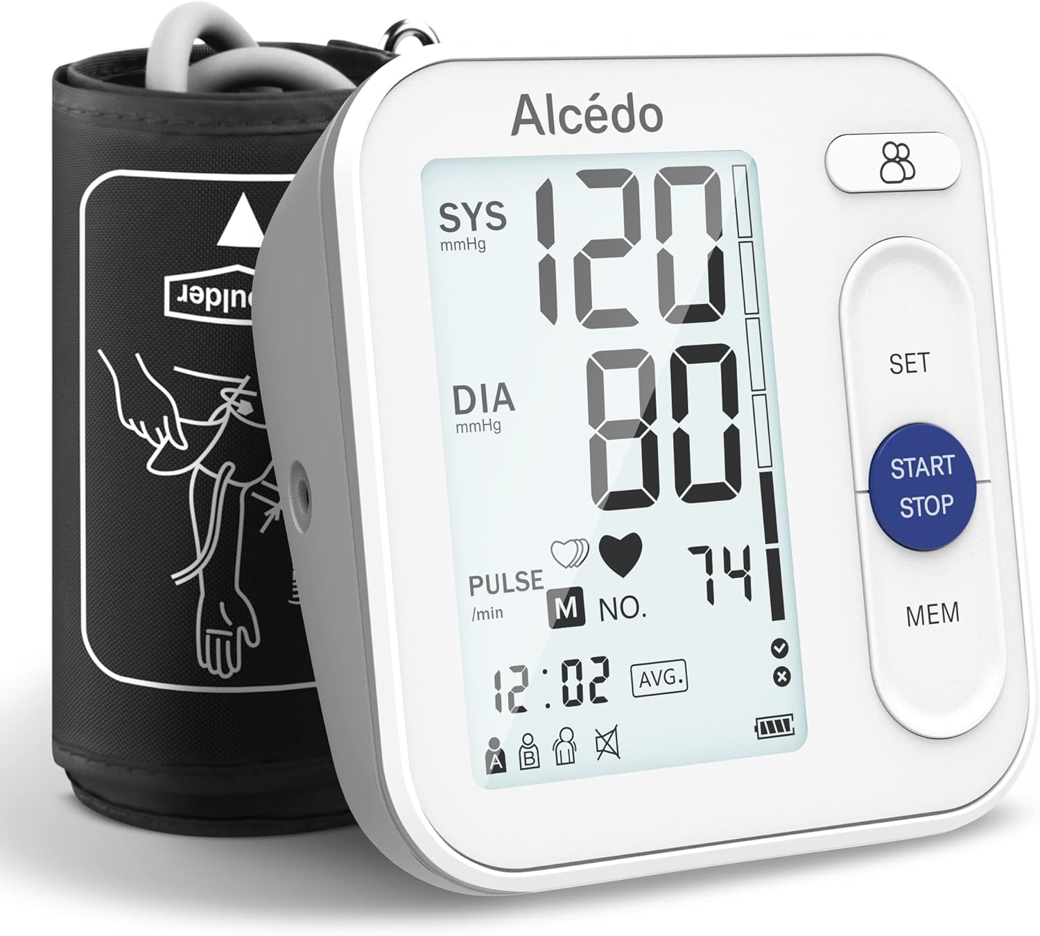Alcedo Blood Pressure Monitor for Home Use, Upper Arm Cuff BP Machine | Large LCD Screen, Talking Function, 2x120 Memory, Large Cuff (8.7–16.5"), Batteries+USB Cable