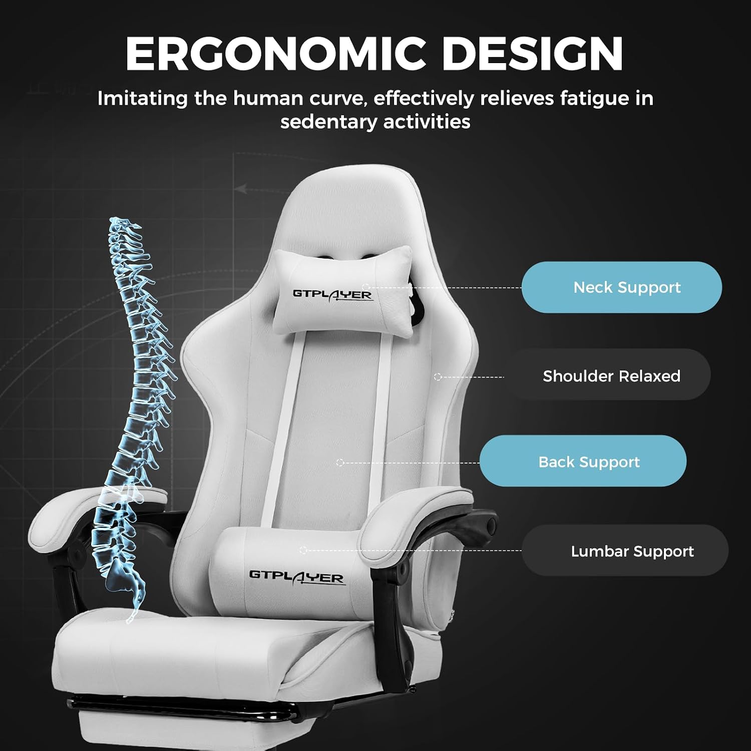 GTPLAYER Gaming Chair, Computer Chair with Footrest and Lumbar Support