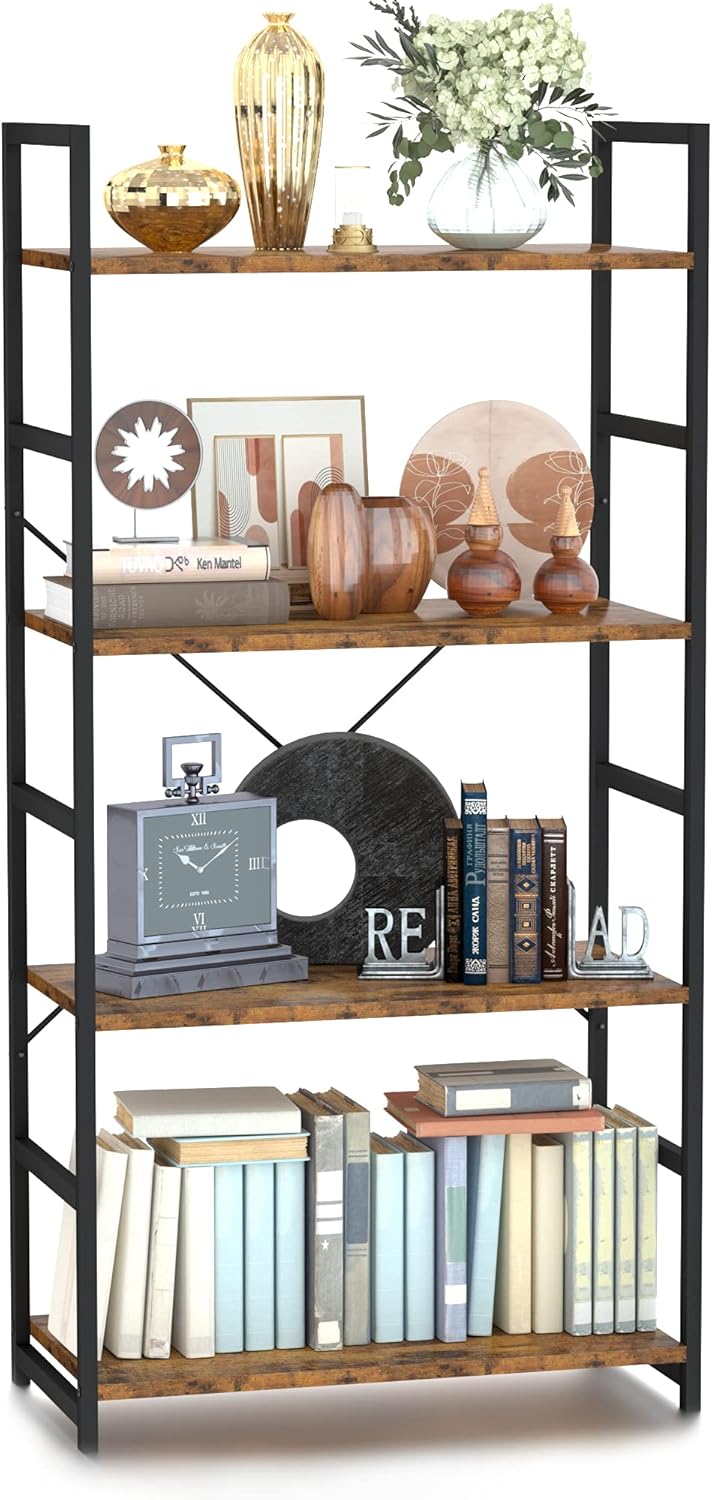 NUMENN 5 Tier Bookshelf, Tall Freestanding Open Storage Bookcase, Vintage