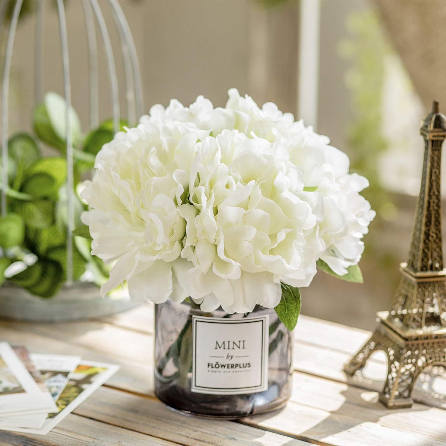 MOOMASS Artificial Peony and Glass vase, Ins Style Artificial Flower Glass Bottle Set, Suitable for Living Room, Dining Table, Office, Wedding