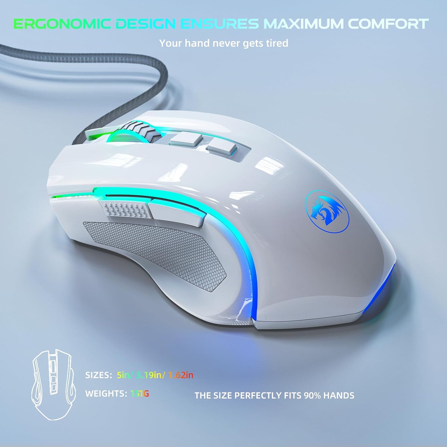Redragon M602 Gaming Mouse, Ergonomic RGB Gaming Mouse Wired with 7200 Adjustable DPI, 9 Programmable Buttons, Professional Software for Gamer Office [Black]