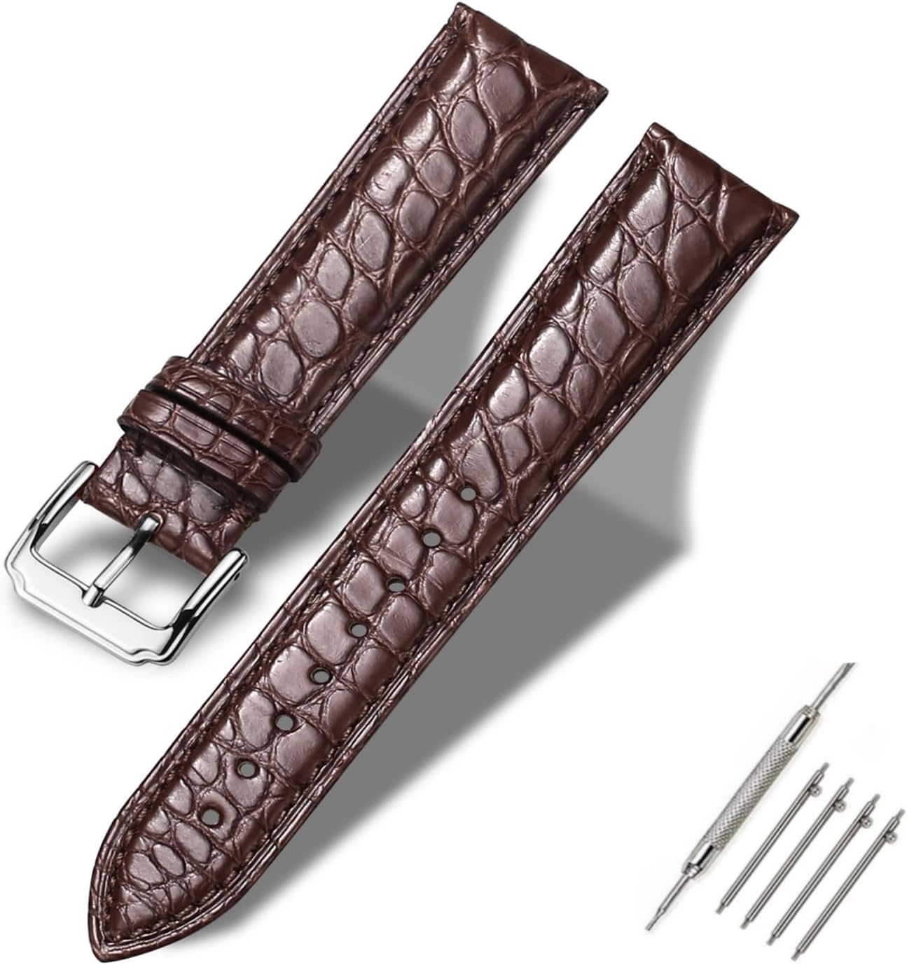 Moran Genuine Leather Watch Band 18mm 19mm 20mm 21mm 22mm 23mm 24mm Calf Grain Watch Strap for Men and Women 18mm Black-Silver Buckle