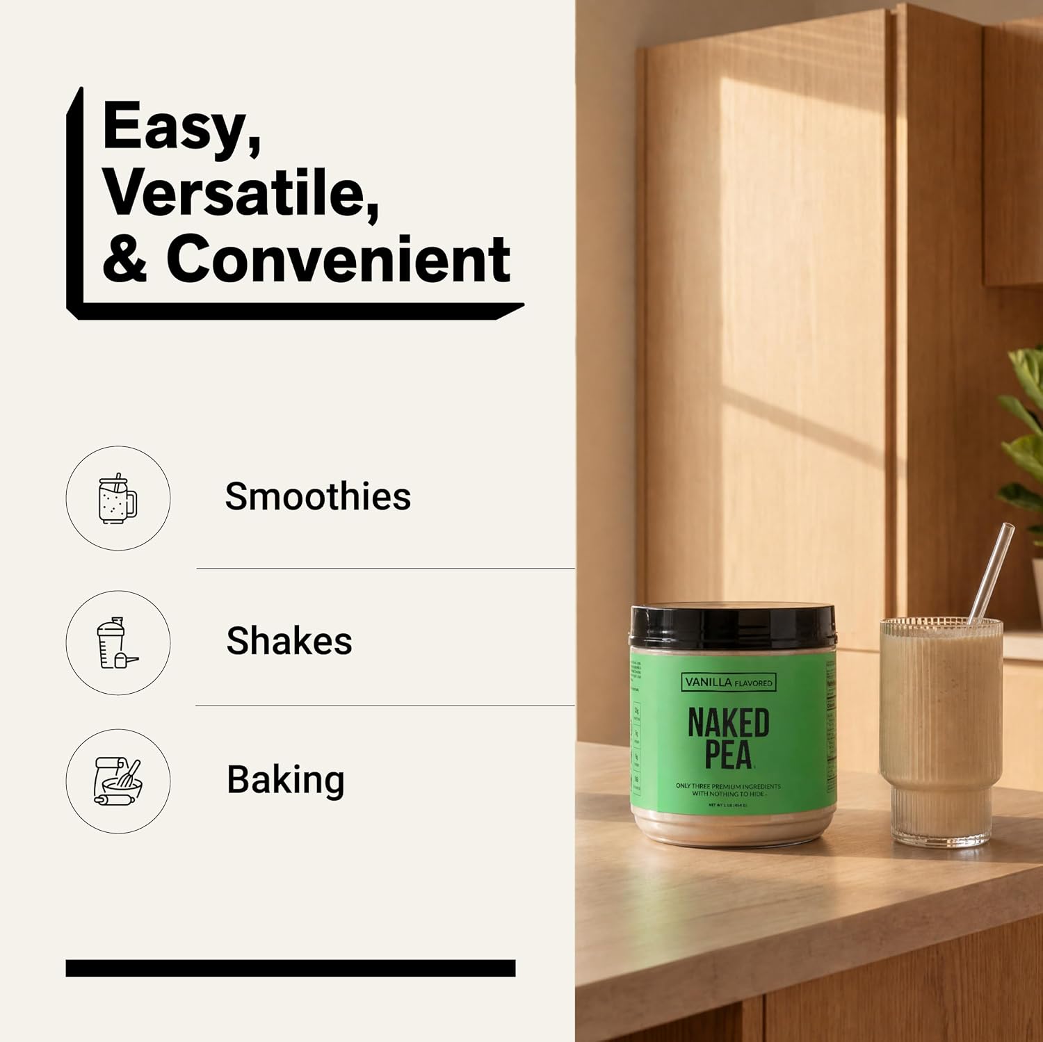 NAKED Pea - 5LB 100% Pea Protein Powder from North American Farms - Unflavored Vegan Pea Protein Isolate - NSF Certified, Plant Protein Powder, Easy to Digest - 76 Servings