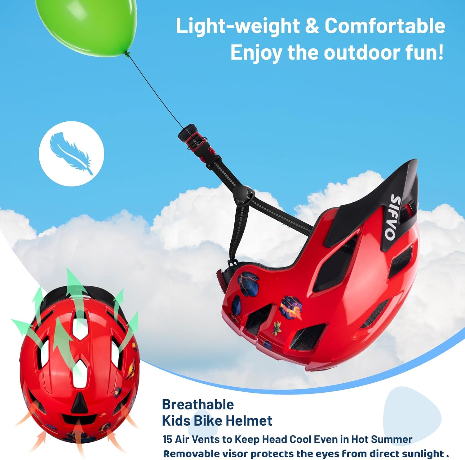 Kids Helmet, SIFVO Kids Bike Helmet Boys and Girls Bike Helmet with Cool Visor Helmet for Kids 5-14