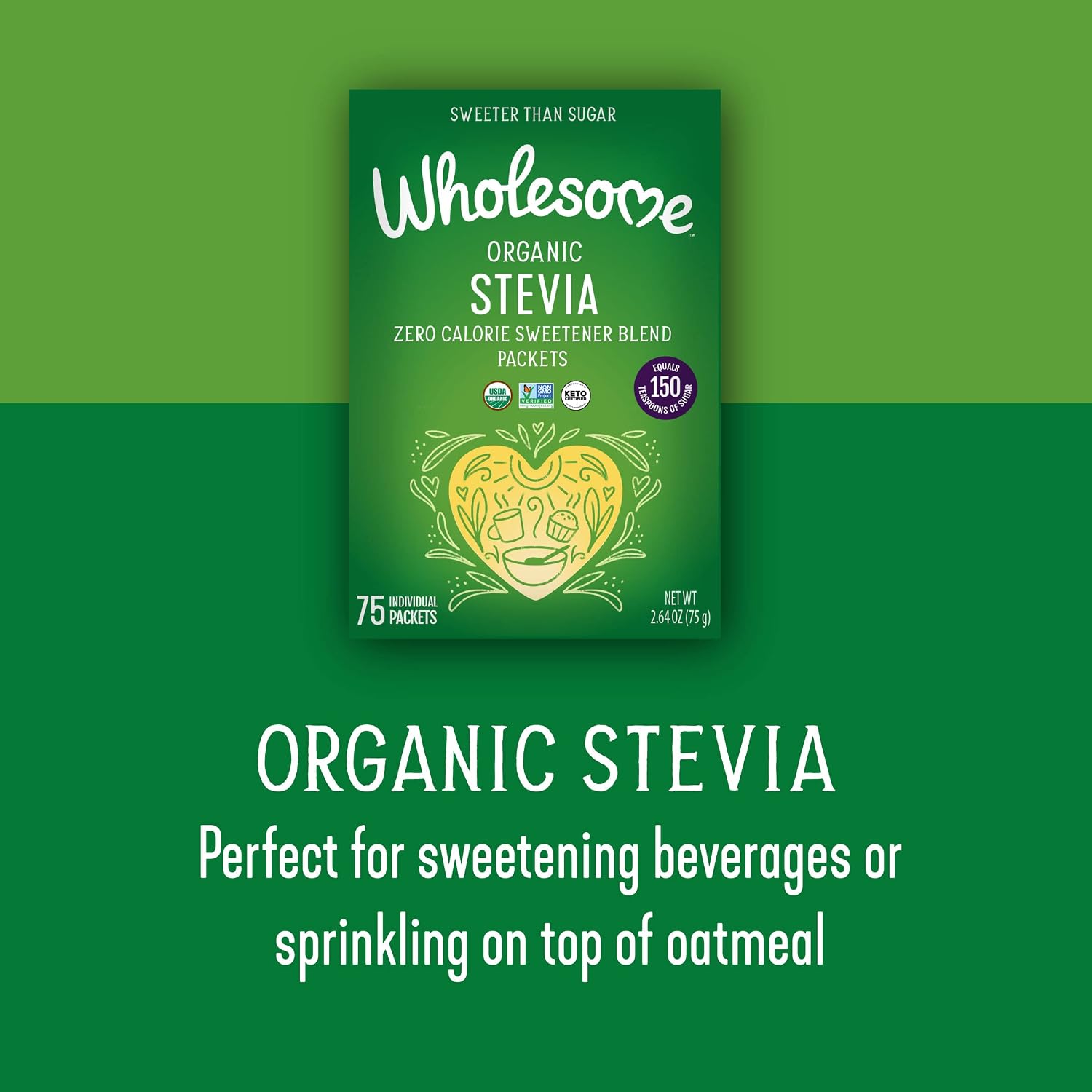Wholesome Sweeteners Organic Stevia, 1000 Count Packets, Zero Calorie Sweetener Blend, Keto Friendly, Non GMO, Gluten Free & Vegan
