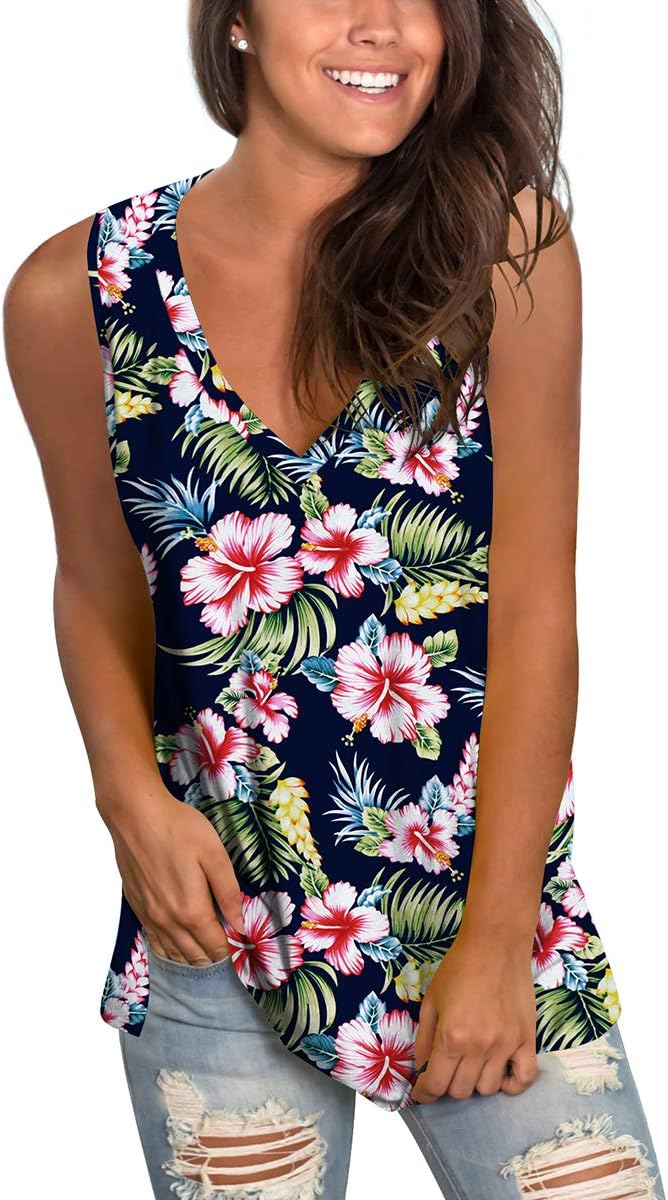 Sampeel Womens Summer Tank Tops Basic Tanks V Neck Sleeveless T Shirts Side Split