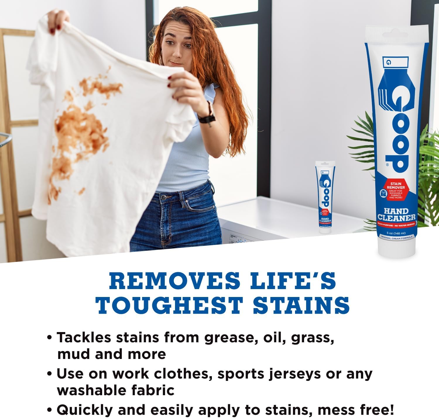 GOOP Multi-Purpose Hand Cleaner- Waterless Hand Degreaser, Laundry Stain Remover - NonToxic and Biodegradable Cleaner Remove Dirt, Oil, Paint, Ink, and Clothes Stains Original, 14oz Pack of 1