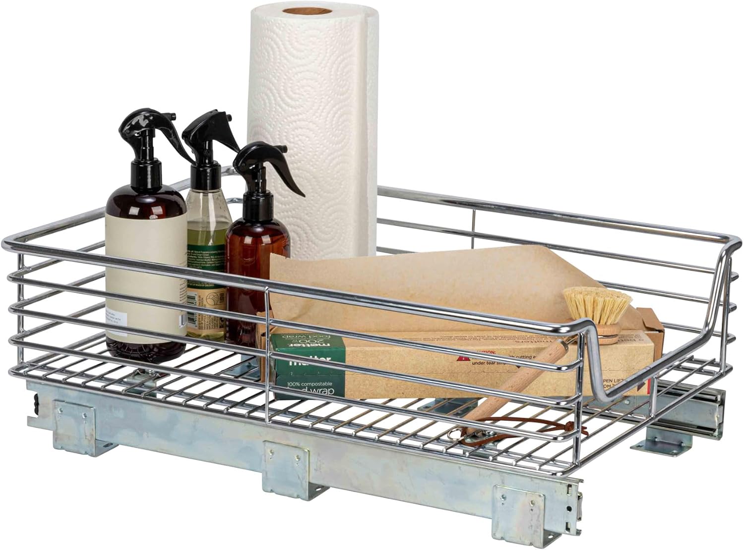 Household Essentials Glidez 2‑Tier Multipurpose Chrome‑Plated Steel Pull‑Out/Slide‑Out Under Cabinet Organizer, Chrome Finish