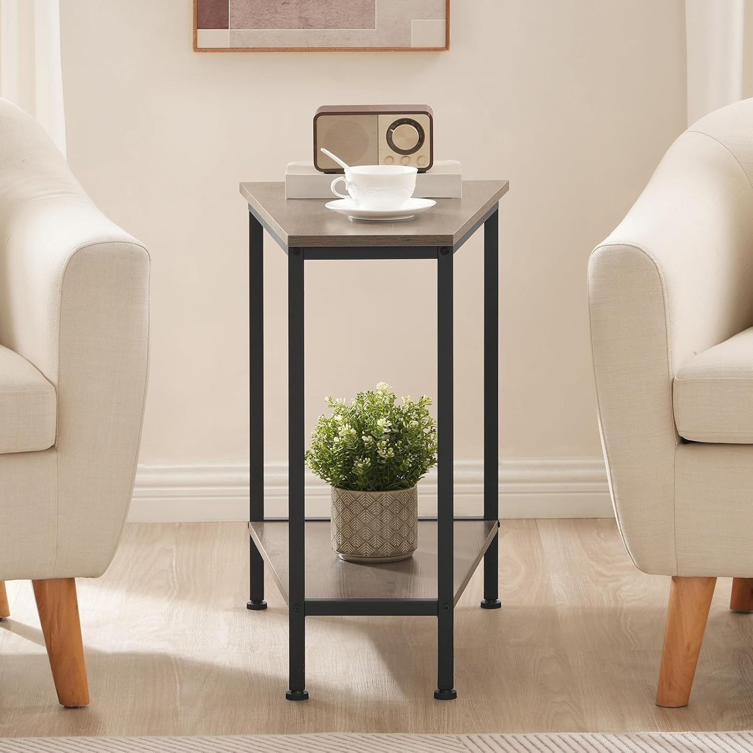 HOOBRO Wedge End Table, Recliner Wedge Side Table with Storage, Industrial Triangle Accent Table for Small Space, Corner, Living Room, Apartment