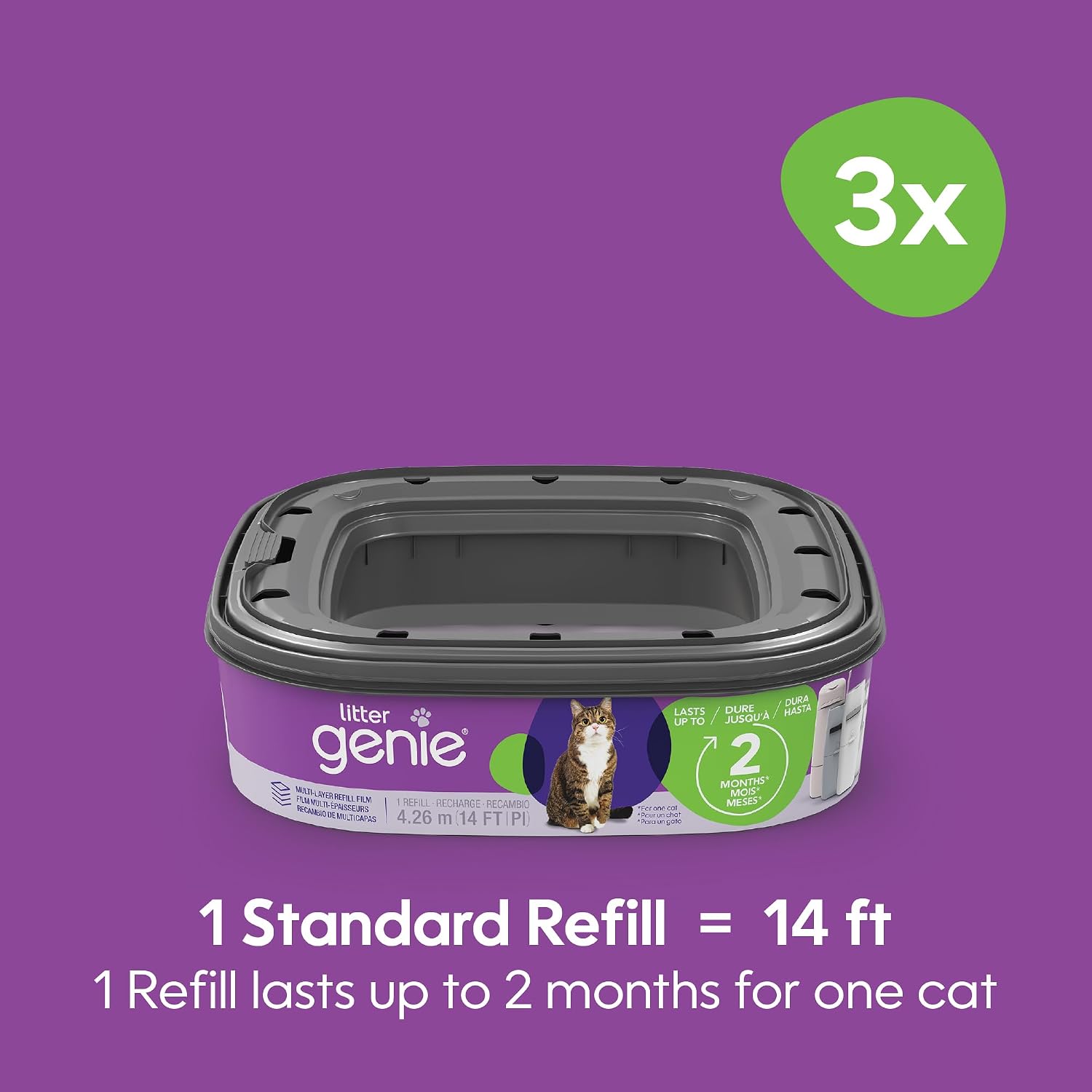 Litter Genie Refill Bags | Standard 3-Pack, 28 total ft | Up to 6 Months of Supply | Ultimate Odor Control Cat Litter Bags