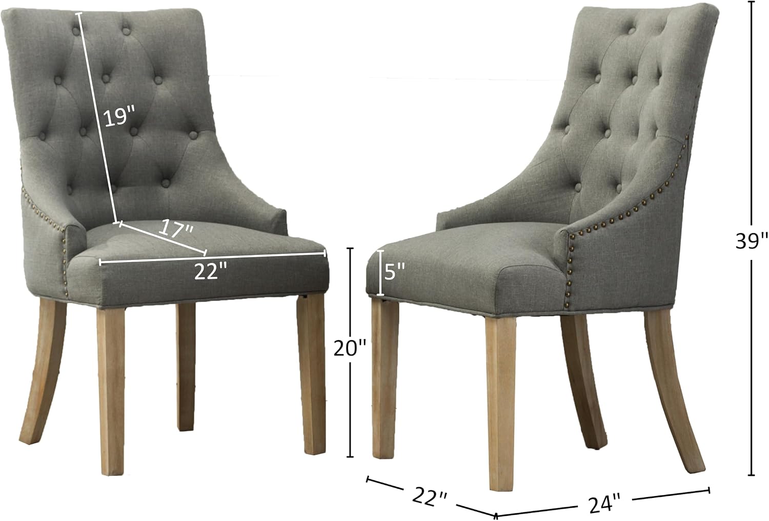 Roundhill Furniture Button Tufted Solid Wood Wingback Hostess Chairs with Nail Heads, Set of 2, Tan, White, "Tan, 24D x 22W x 39H in