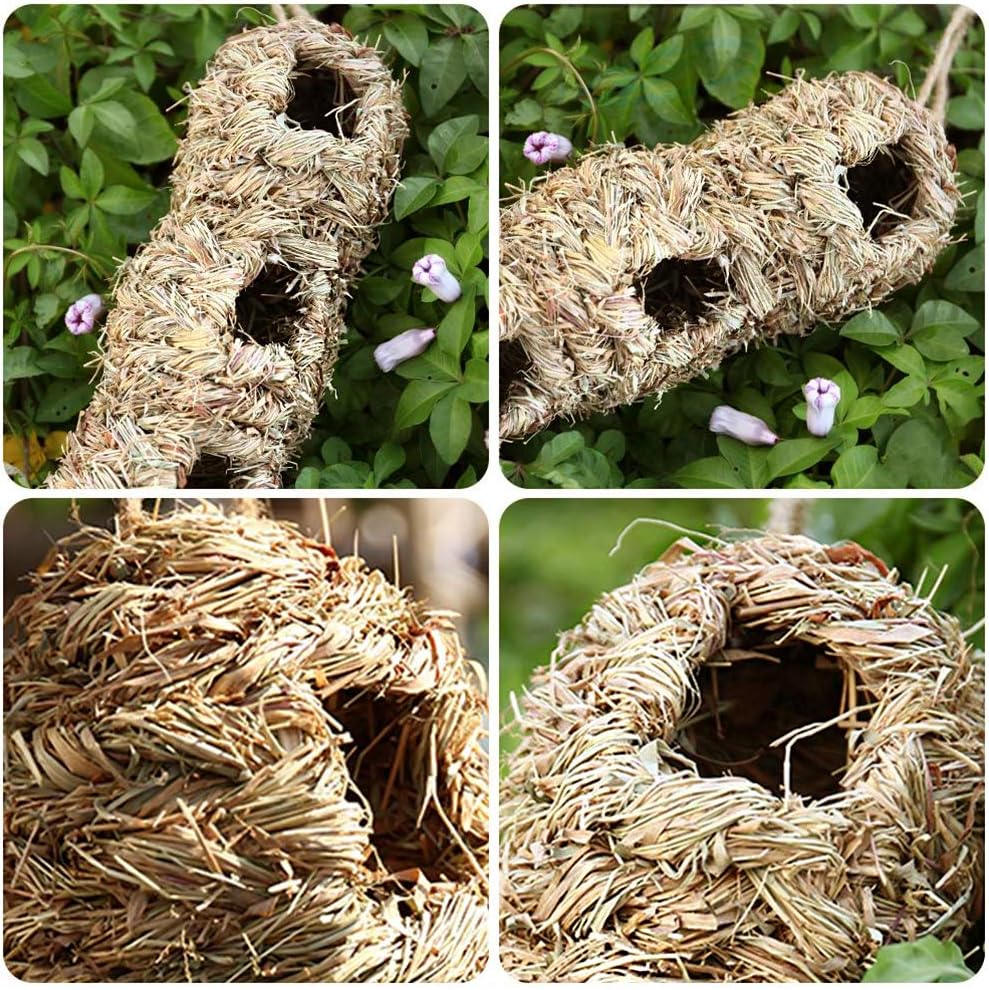 Hummingbird House, Pack of 3 Grass Bird Hut, Hand Woven Hanging Birdhouse Outside Roosting Pocket Nest for Hummingbird Wren Sparrow Wicker Finch Chickadee