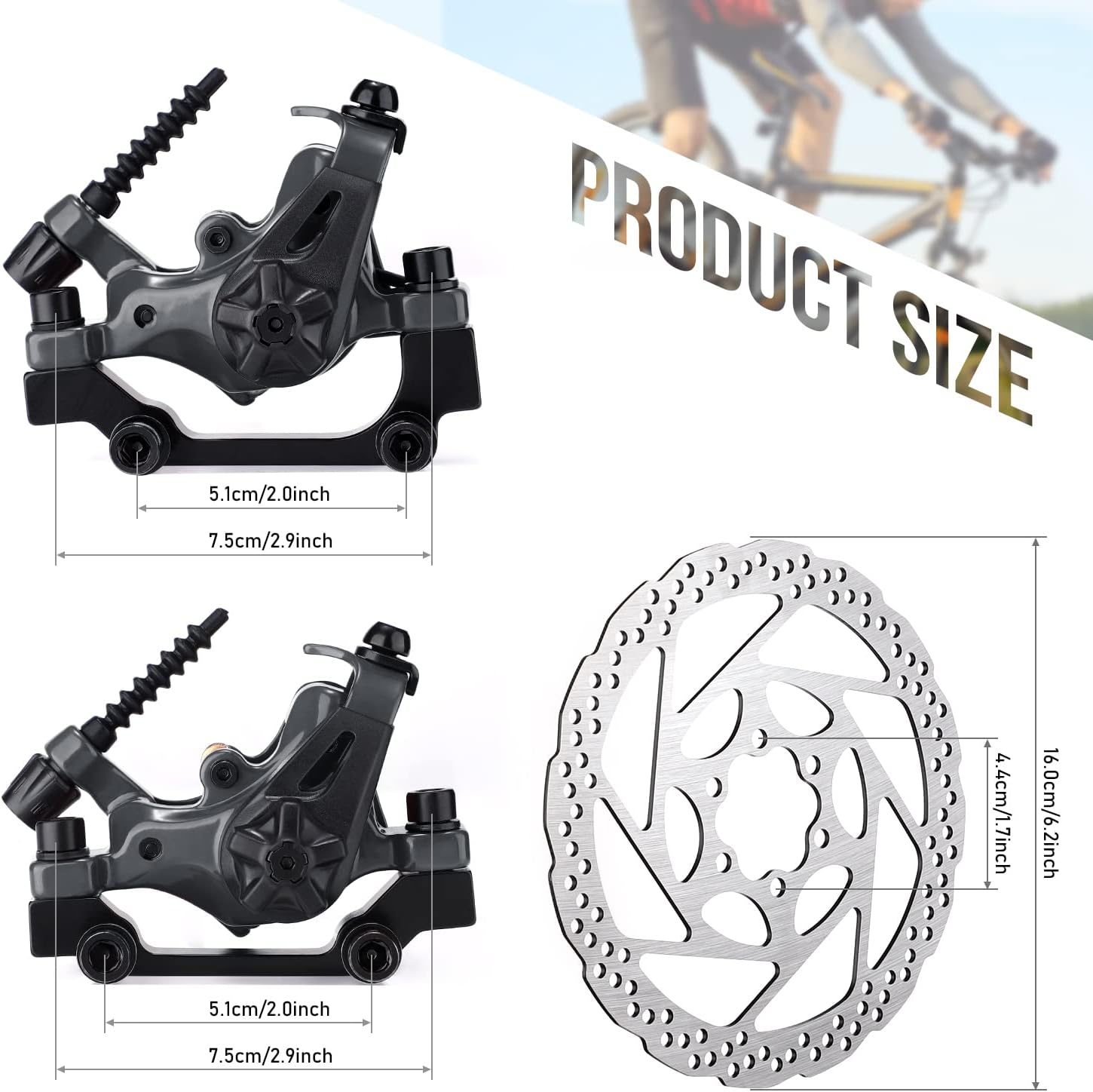 TOBWOLF MTB Cable Disc Brake Kit, Front Rear Calipers with 160mm Rotors
