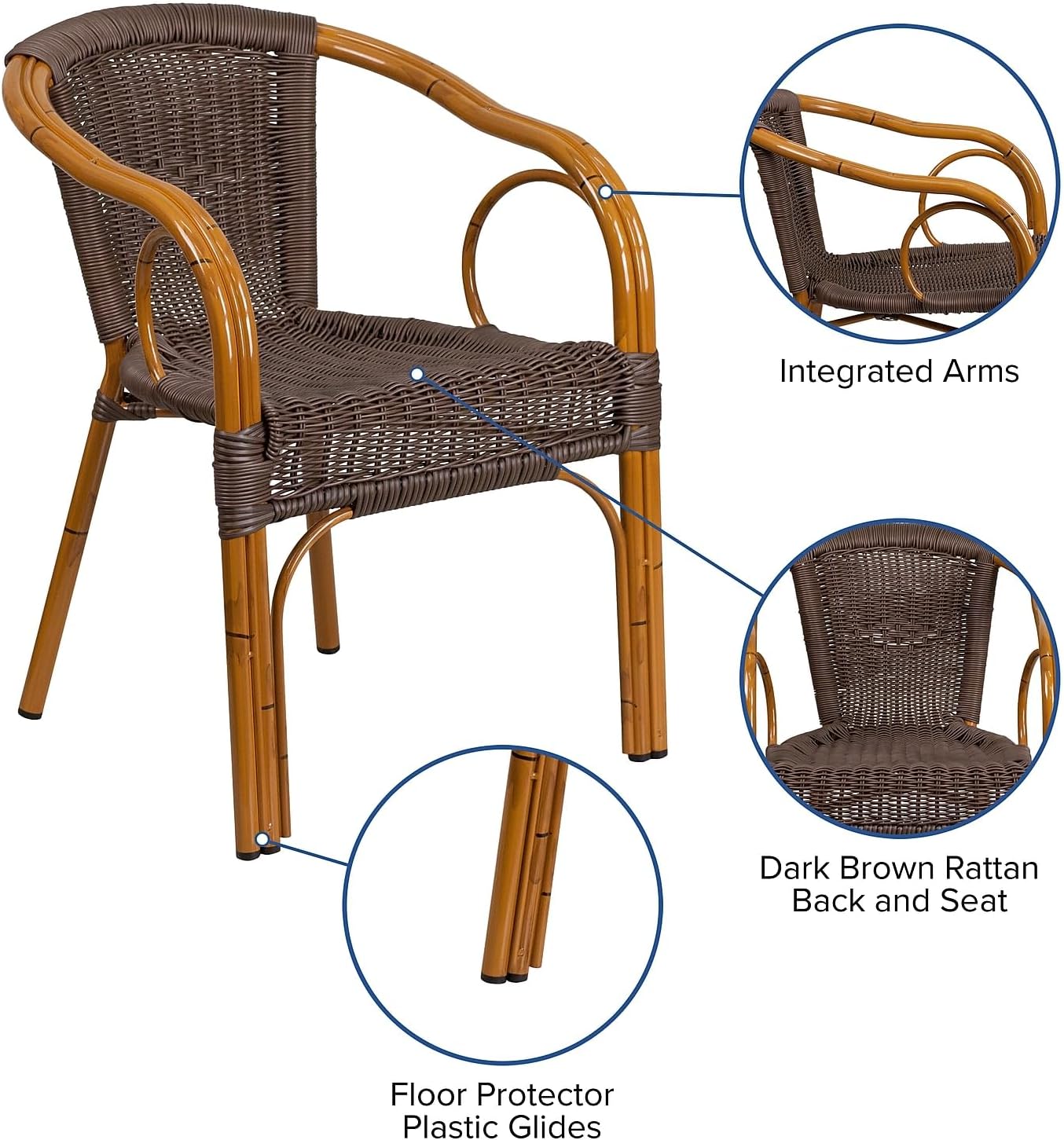 Flash Furniture Rattan Chair with Aluminum Frame, Burning Brown/Red Bamboo | Durable Construction, Commercial Use