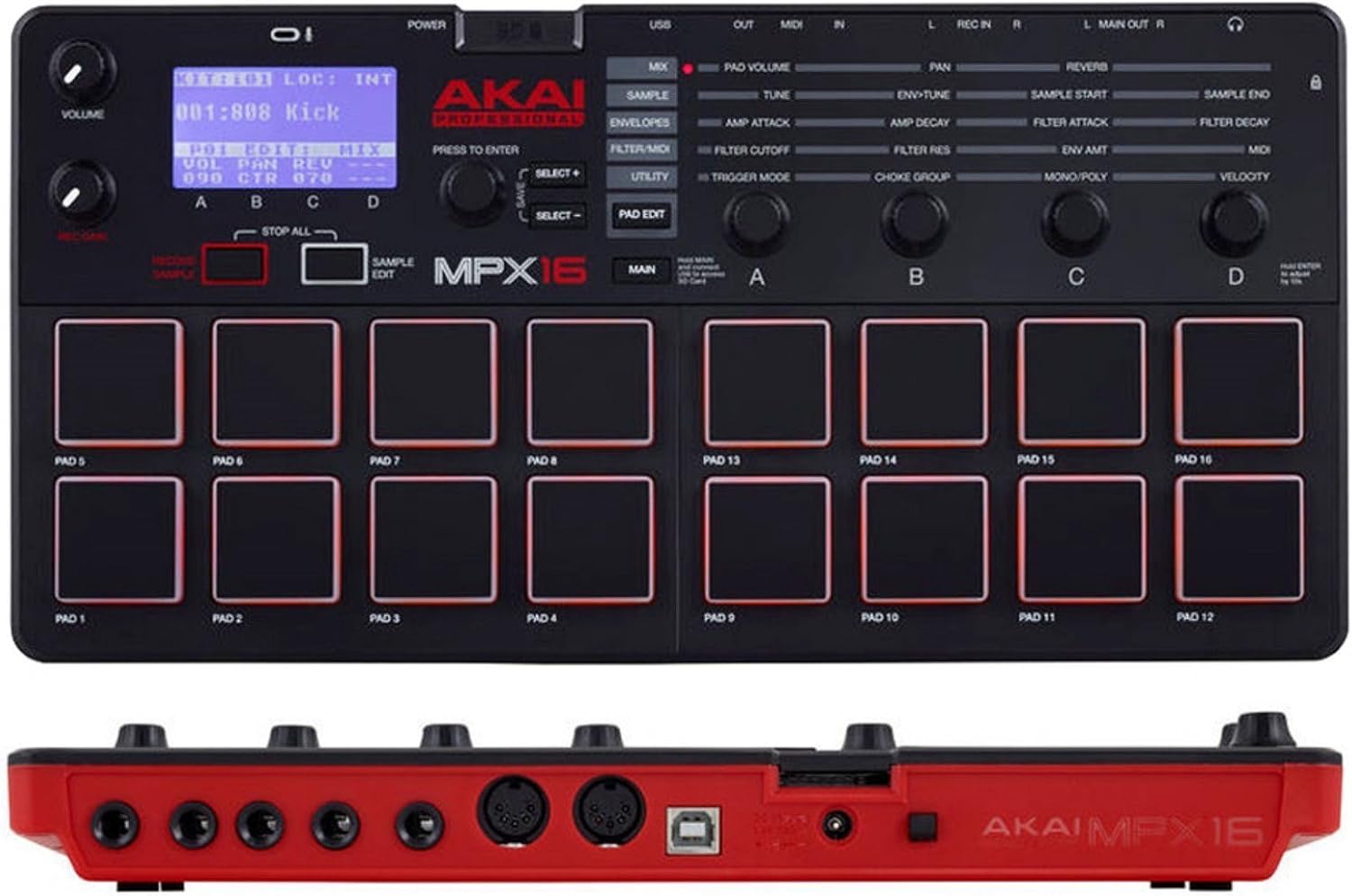 Akai Professional MPX8 USB MIDI Sample Pad Controller | 8 Velocity-Sensitive Pads, MIDI Connectivity, SD Card Slot, for Sampling and Beat Making