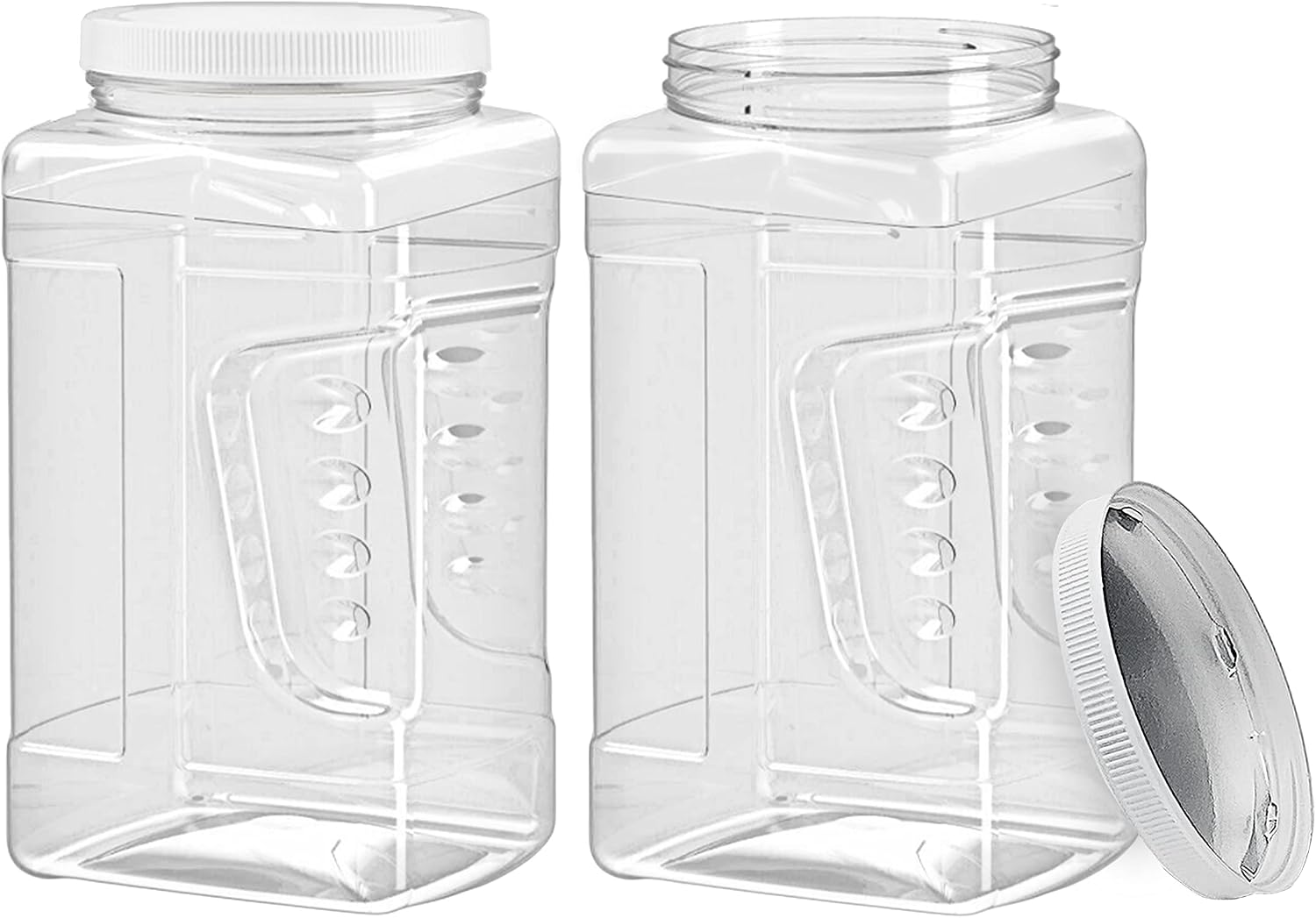 ljdeals 1 Gallon Clear Plastic Storage Containers Grip Jars, Wide Mouth Square Canisters, Pack of 2, BPA Free, Food Safe, Made in USA
