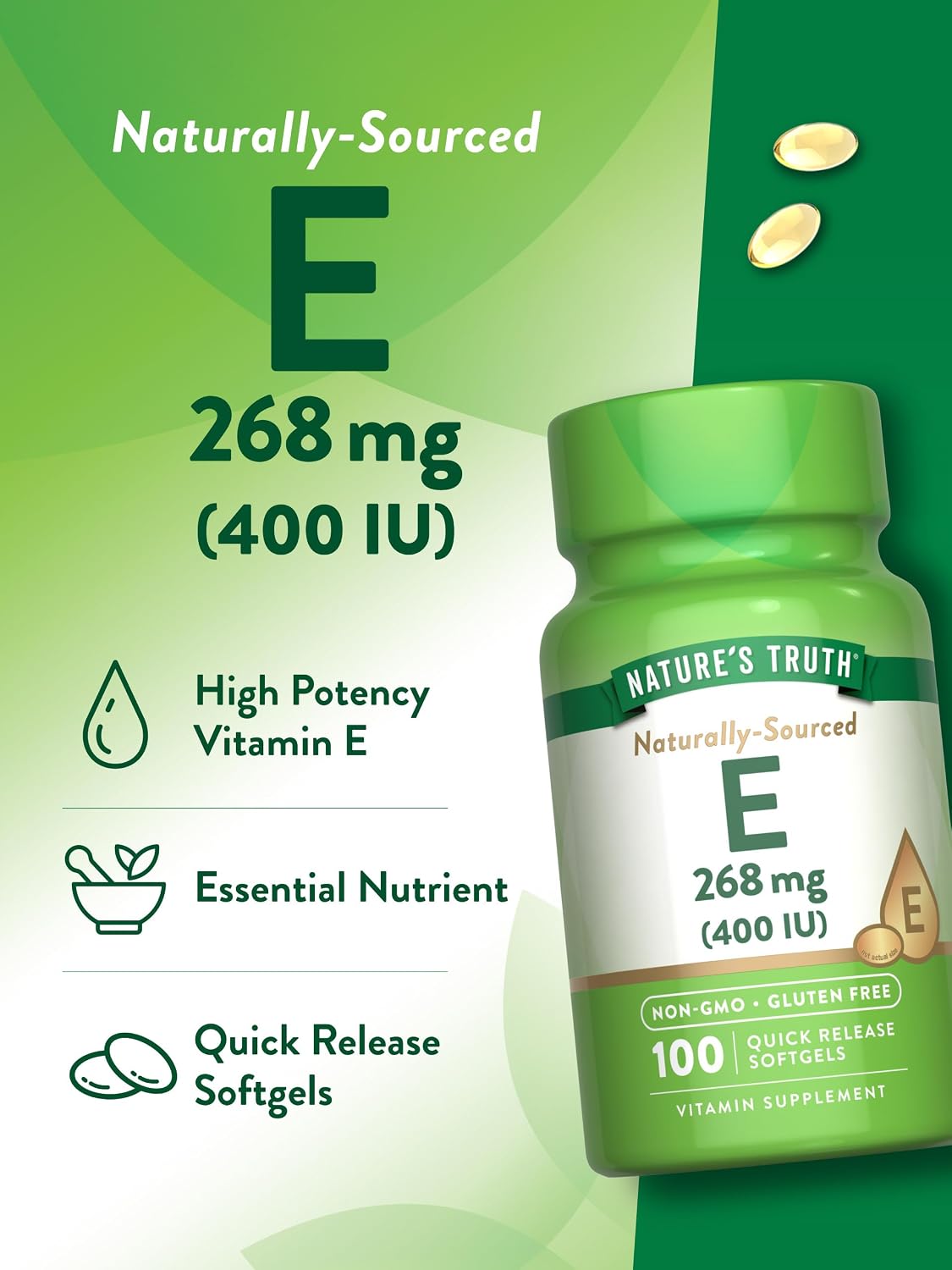 Nature's Truth Vitamin E 400 IU Softgels | 268mg | 100 Count