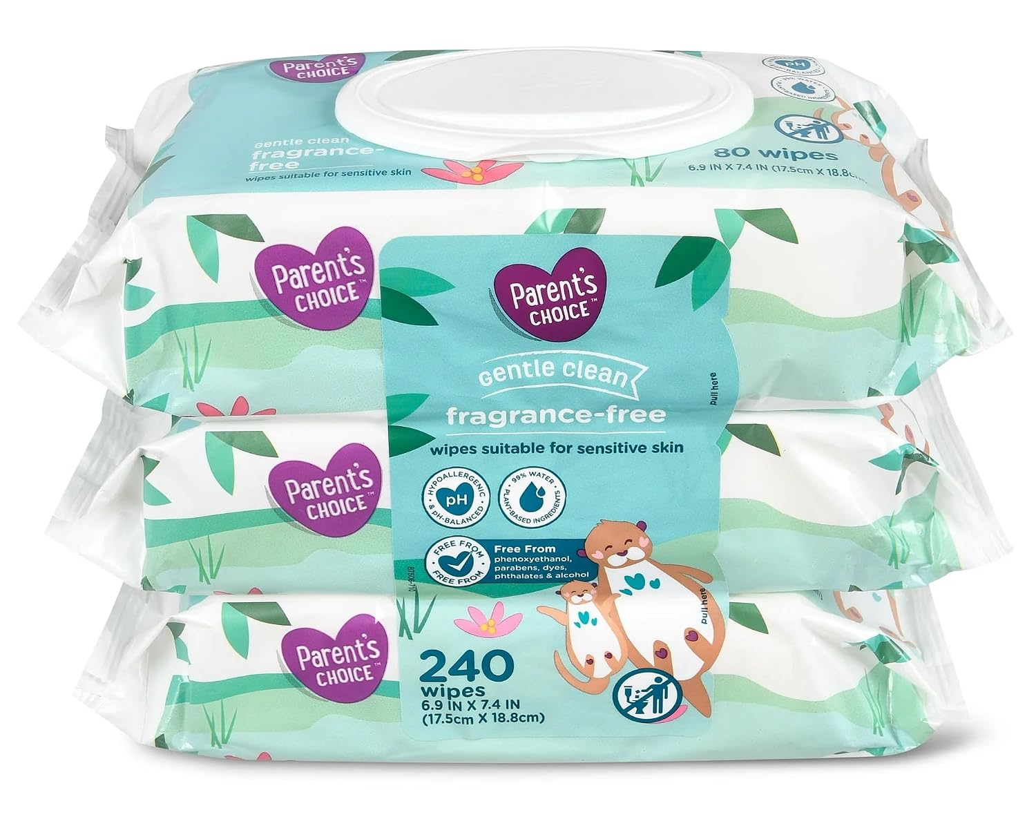 Parent's Choice Gentle Clean Fragrance-free Unscented No Scent Baby Wet Wipes Suitable for Sensitive Skin Infused with Vitamin E and Aloe