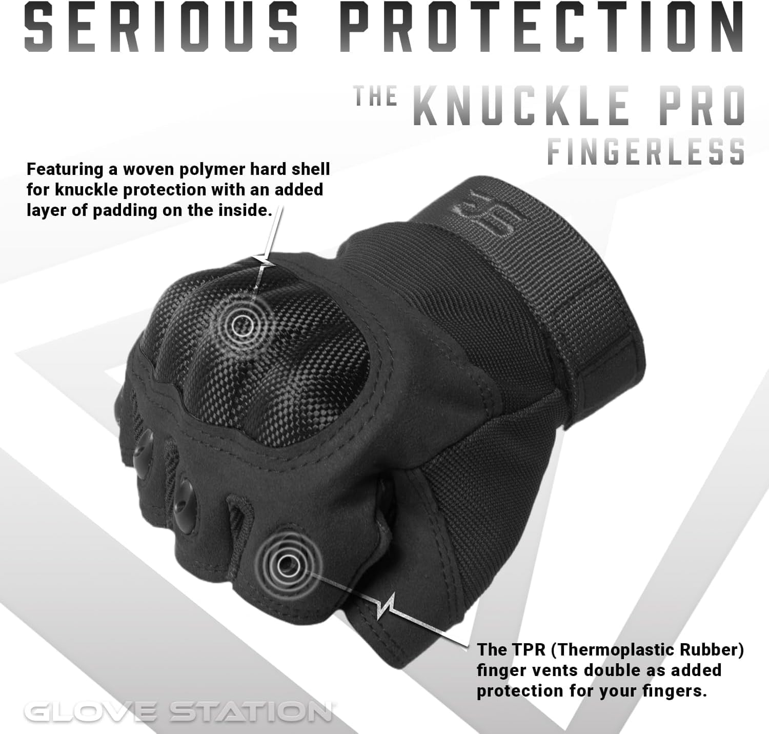 Glove Station Fingerless Knuckle Motorcycle Gloves, TACHK200