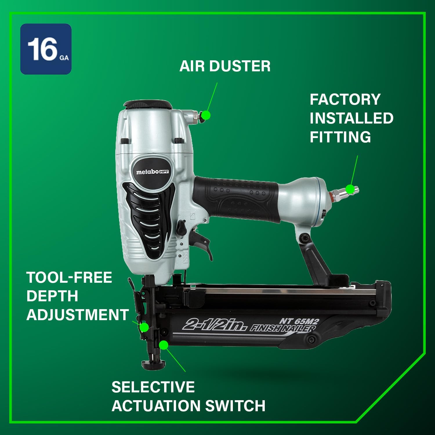 Metabo HPT 16 Gauge Finish Nailer, Lightweight 1-2.5in, NT65M2S