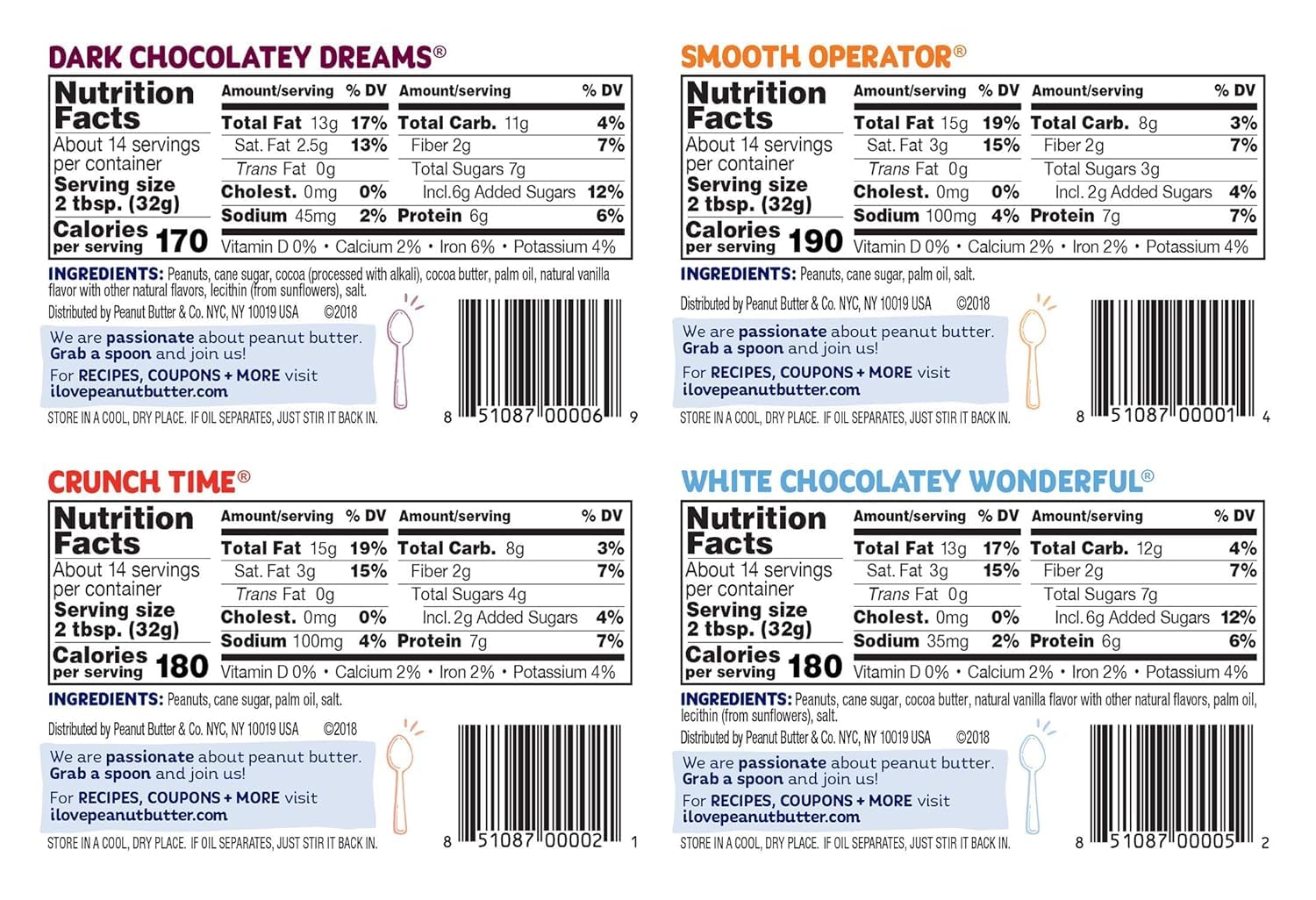 Peanut Butter & Co. Peanut Butter Variety Pack, 4 Flavors, 16 oz (4 Pack) | Non-GMO Project Verified, Gluten Free, Vegan, 6-7g Protein, 4 Flavors, No HFCS, USA-Frown, Pantry-Friendly Pack