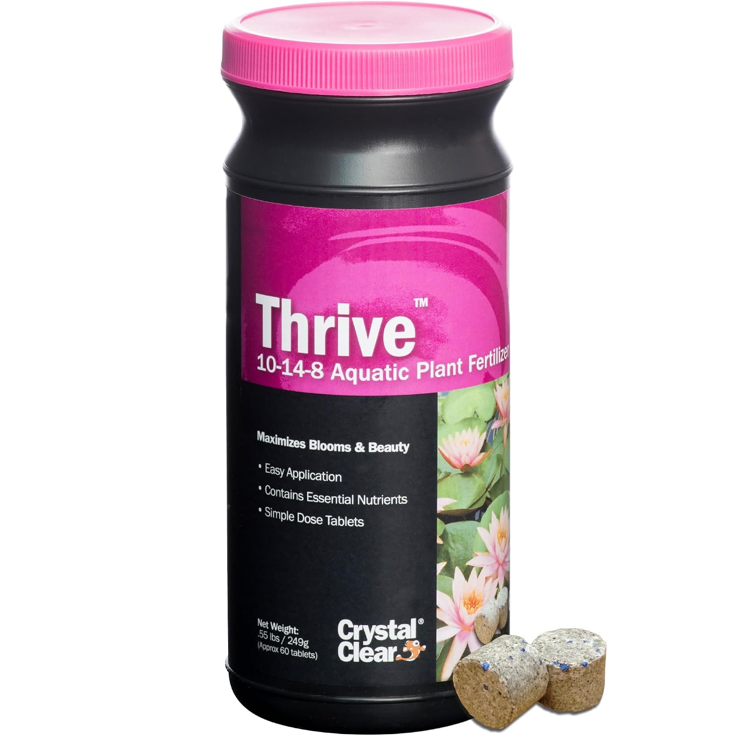 CrystalClear Thrive Pond Plant Food, Fish Safe Fertilizer, 200 Tablets | For aquatic water gardens, nutrients boost lily & lotus flower bloom and root growth