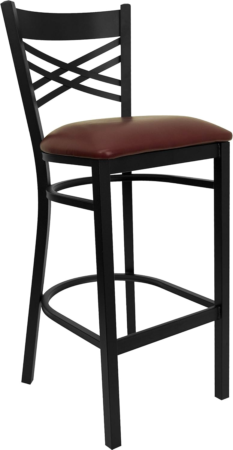 Flash Furniture Hercules Metal Restaurant Barstool, Black | X Back Style, Vinyl Upholstery, Durable Construction, Commercial Use