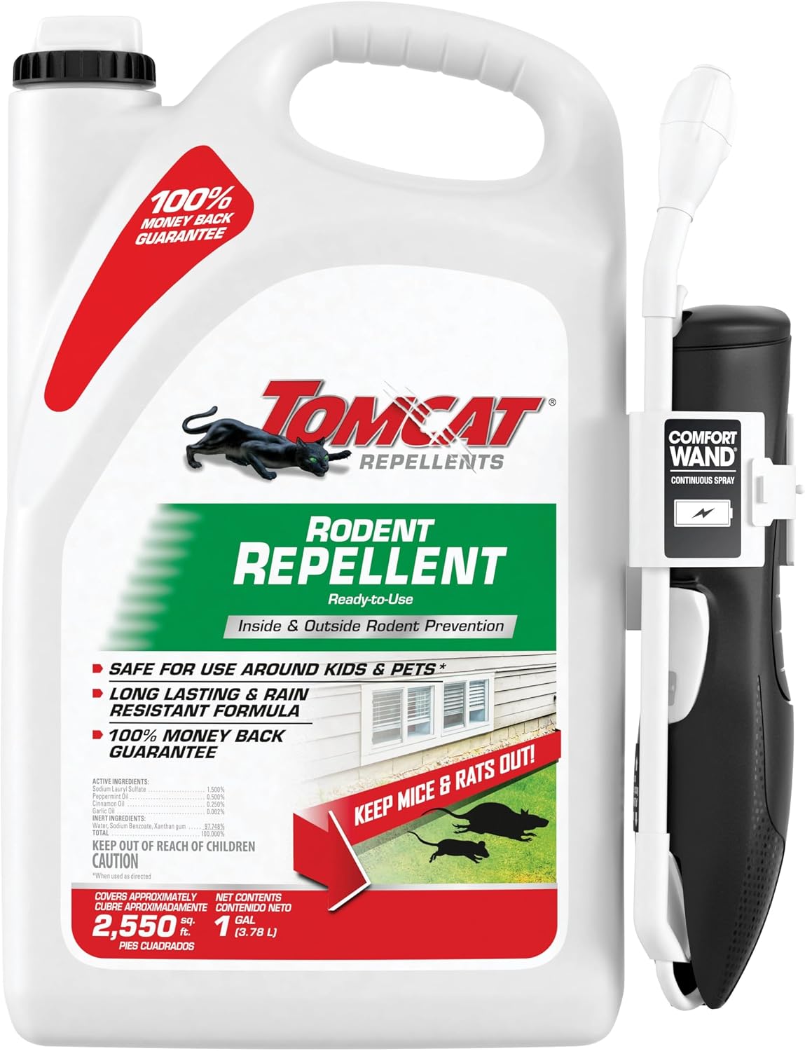 Tomcat Repellents Rodent Repellent Ready-to-Use with Comfort Wand, 1 gal. | For Indoor and Outdoor Mouse and Rat Prevention, Peppermint Oil Spray for Rodents with Cinnamon & Garlic Essential Oils