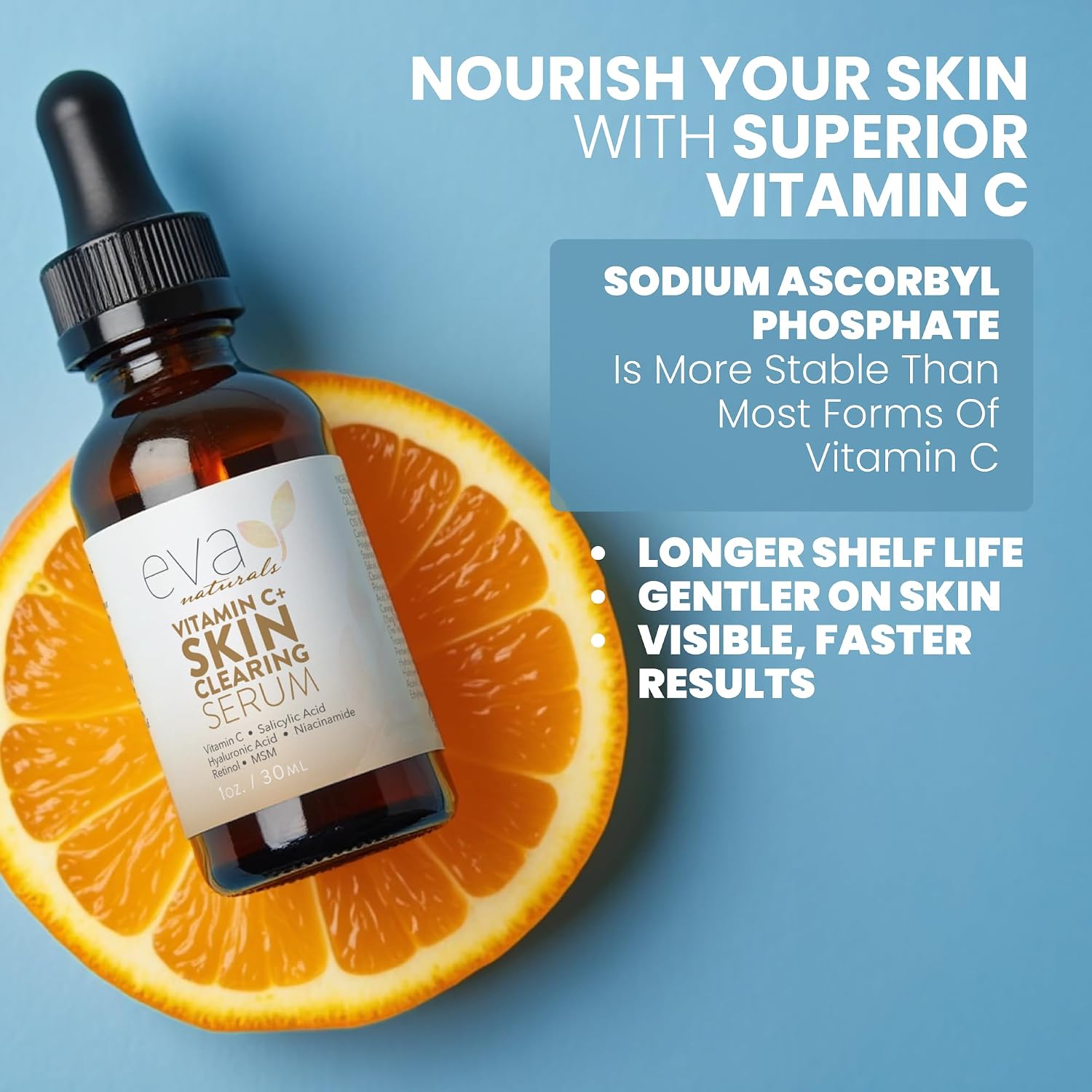 Eva Naturals Vitamin C Serum, Retinol, Niacinamide & Salicylic Acid, 1 oz | Hyaluronic acid, dark spots, brightening, dark spot remover & corrector, anti-aging