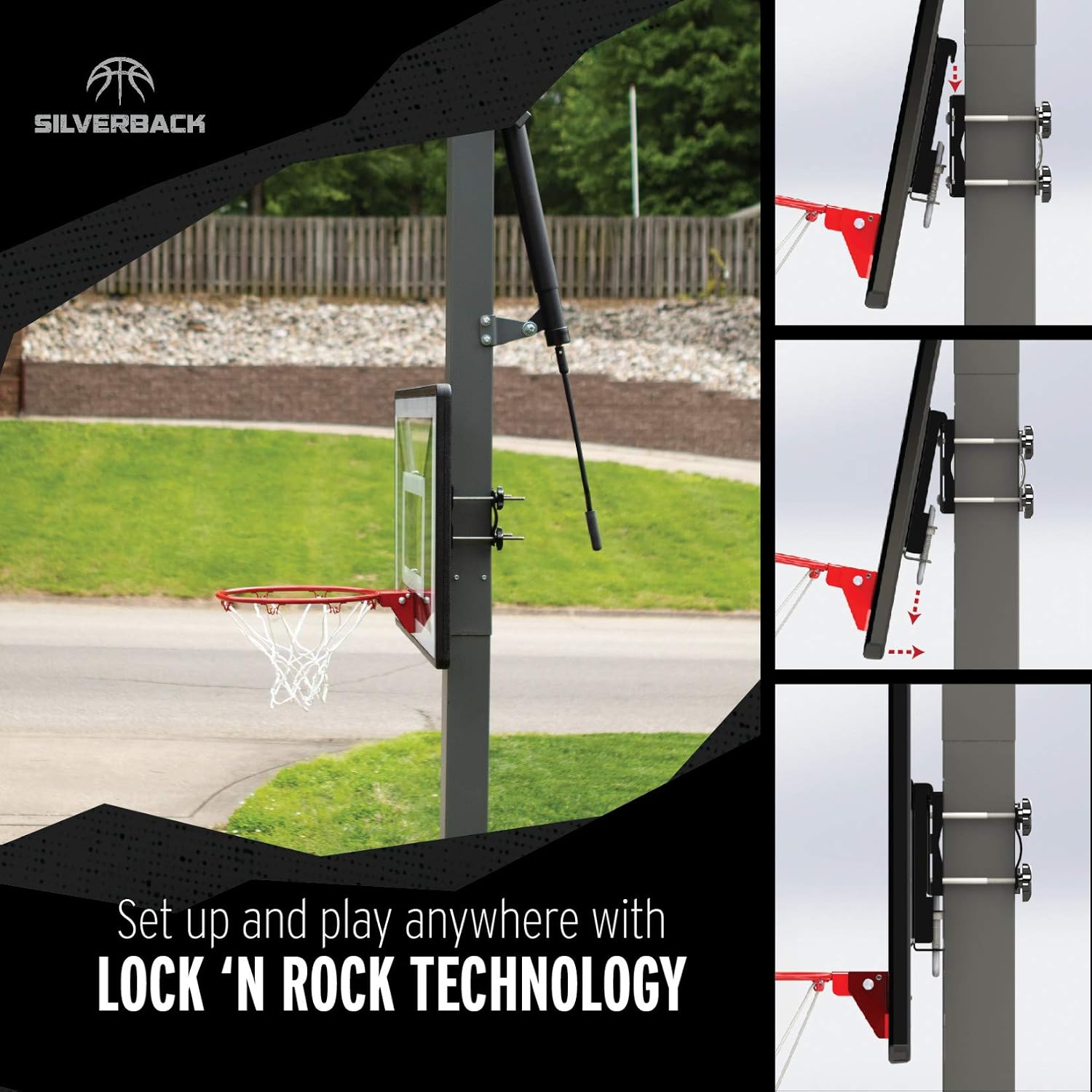 Silverback Junior Youth 33" Basketball Hoop with Lock ‘n Rock Mounting Technology Mounts to Round and Vertical Poles, Black (B8410W)
